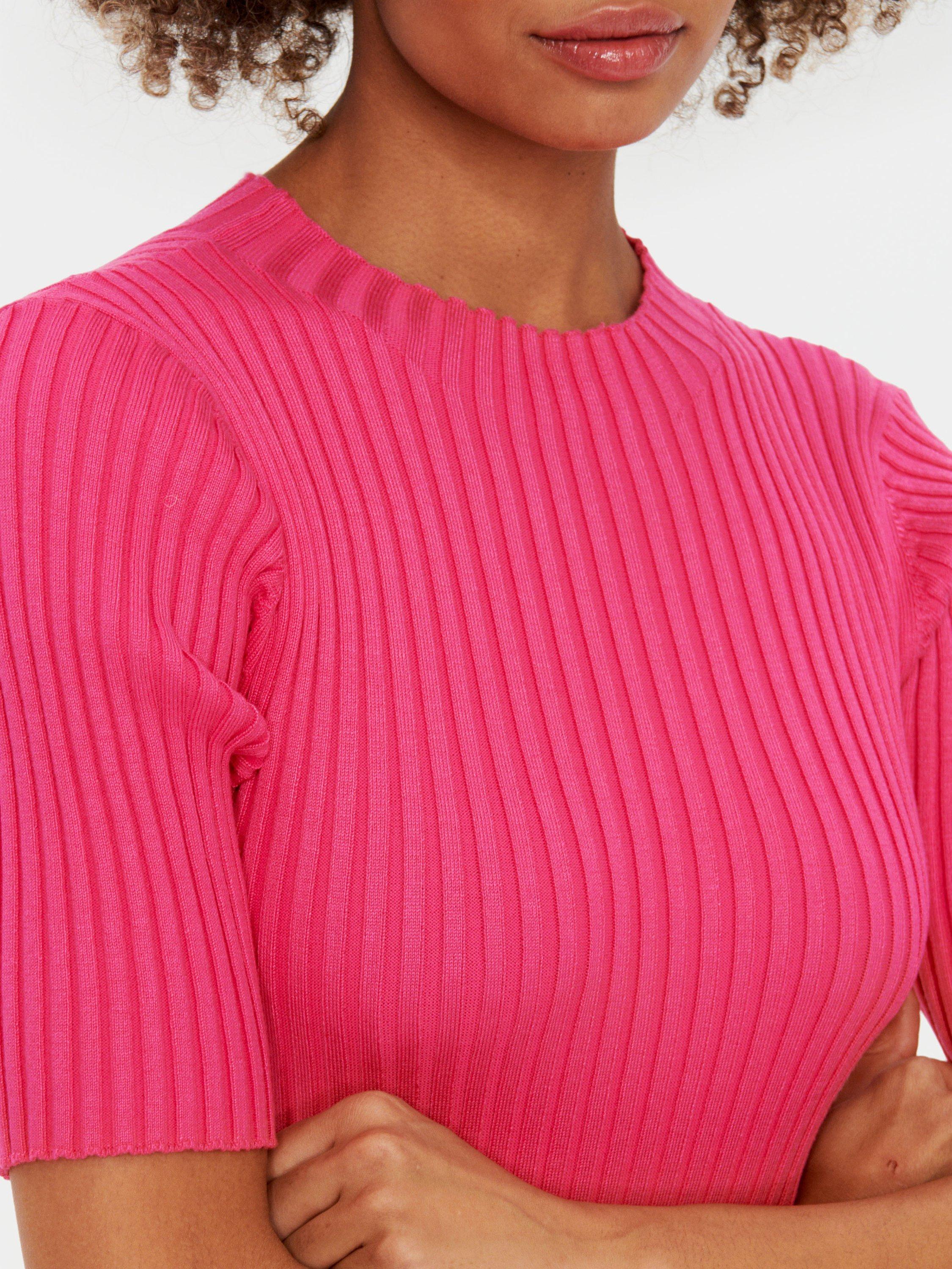 Product image 4 of 6, which shows Saint Tropez Dania Slim Fit Half Sleeve Ribbed Jumper, Fandango Pink, XL