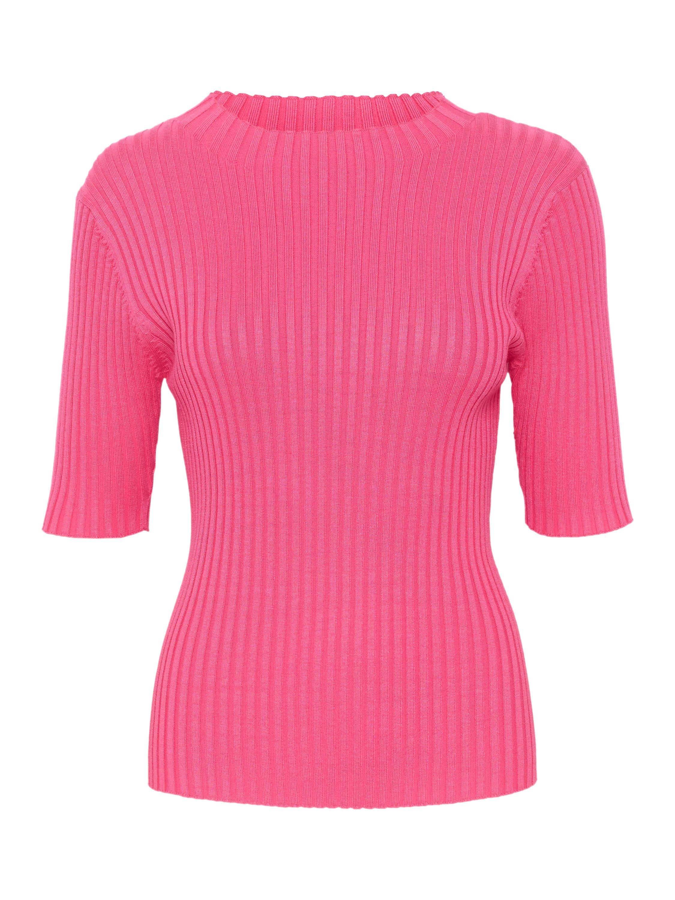 Product image 5 of 6, which shows Saint Tropez Dania Slim Fit Half Sleeve Ribbed Jumper, Fandango Pink, XL