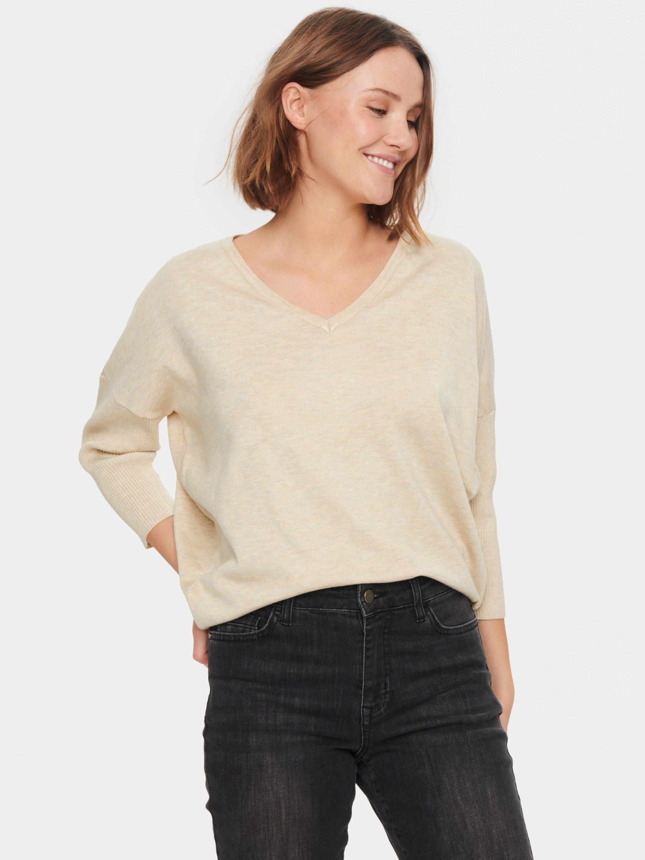 Saint Tropez Mila V-Neck Jumper, Jojoba Melange