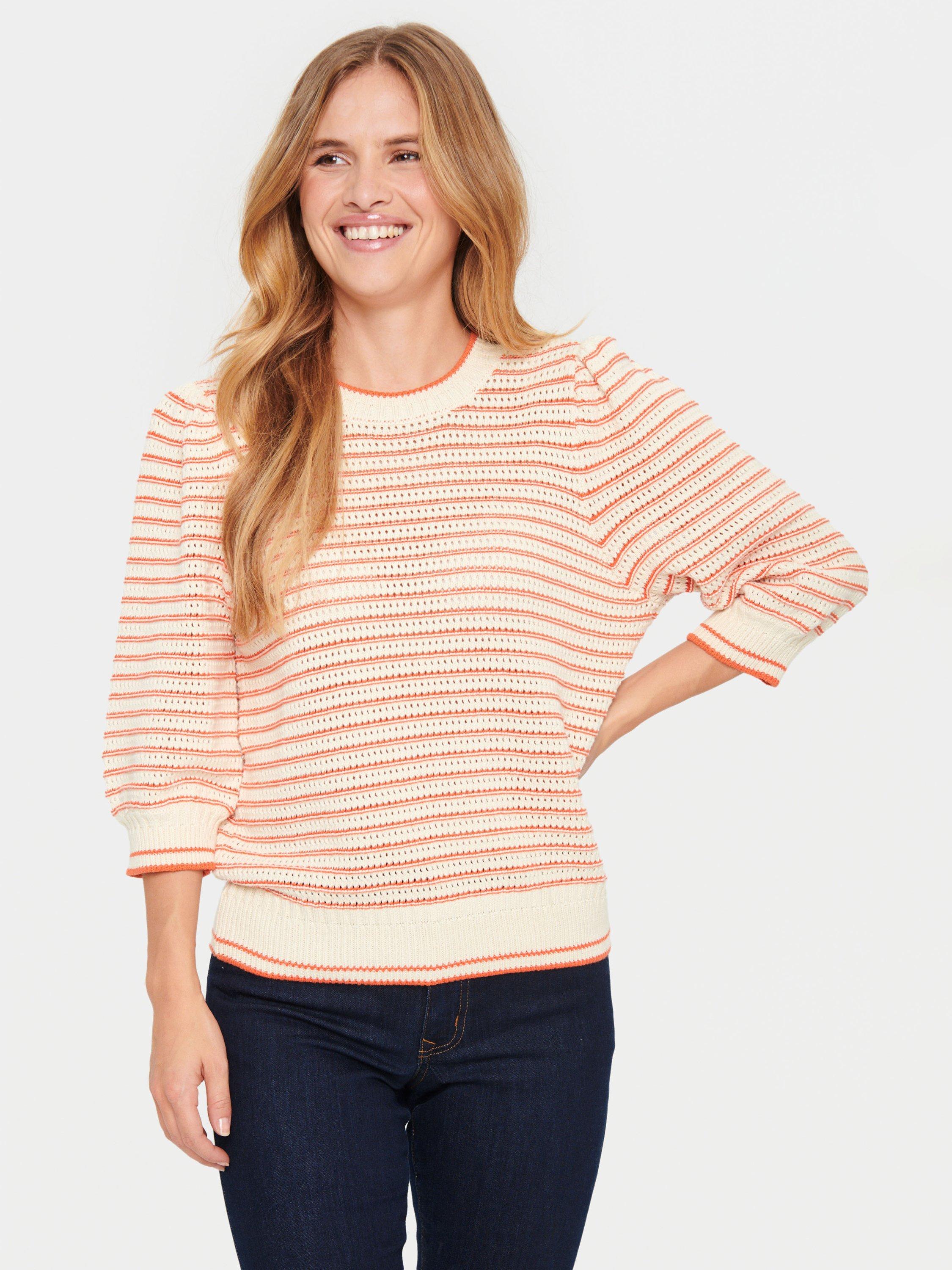 Saint Tropez Delice Stripe Cotton Jumper, Tigerlily/White