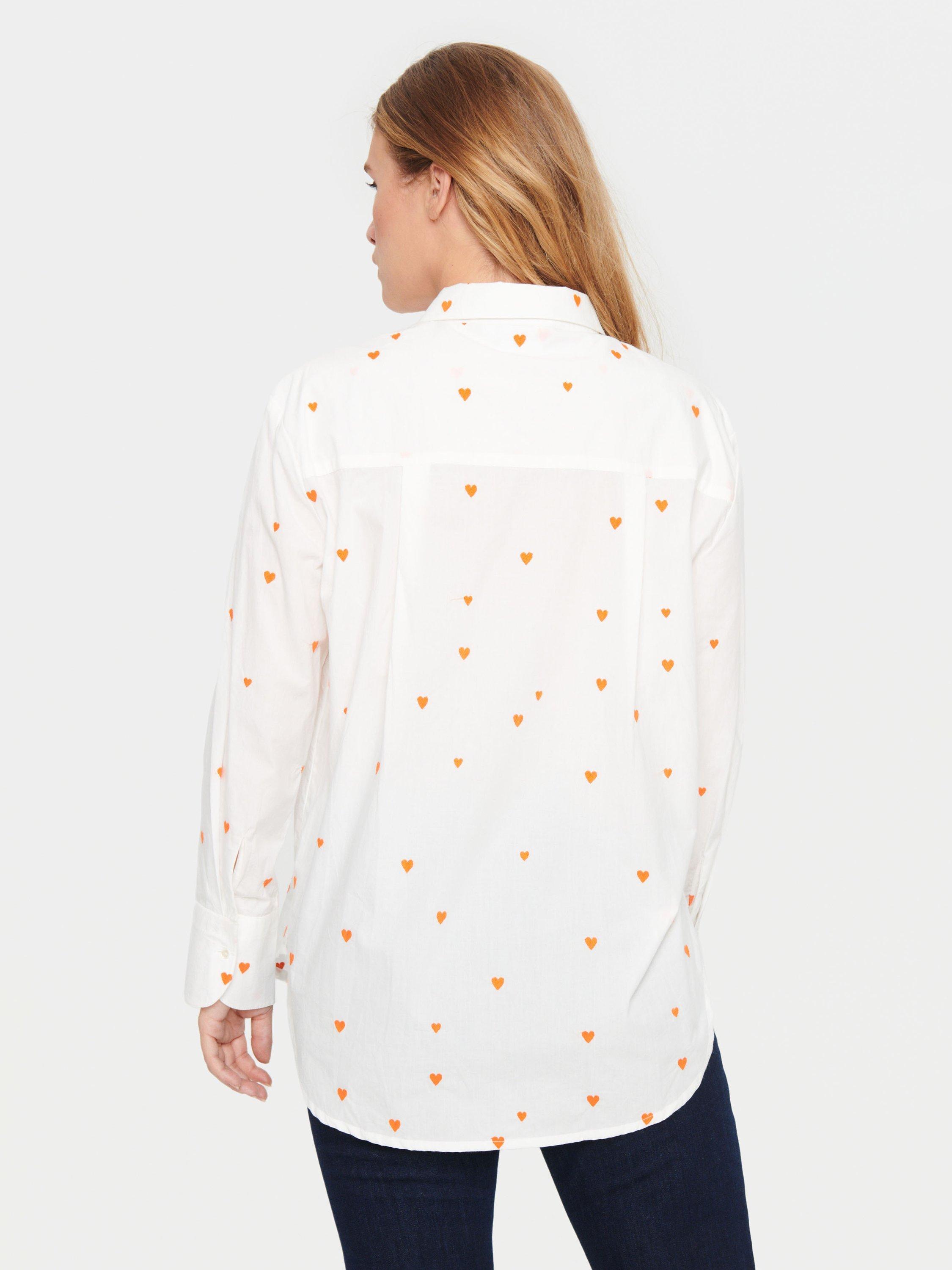 Product image 2 of 6, which shows Saint Tropez Dianne Heart Print Cotton Shirt, White/Tigerlily, M