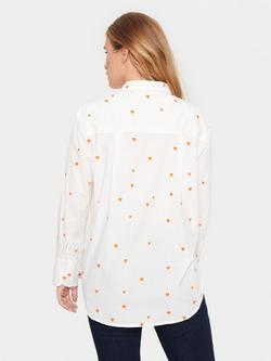 Saint Tropez Dianne Heart Print Cotton Shirt, White/Tigerlily - view 2, Tigerlily Hearts