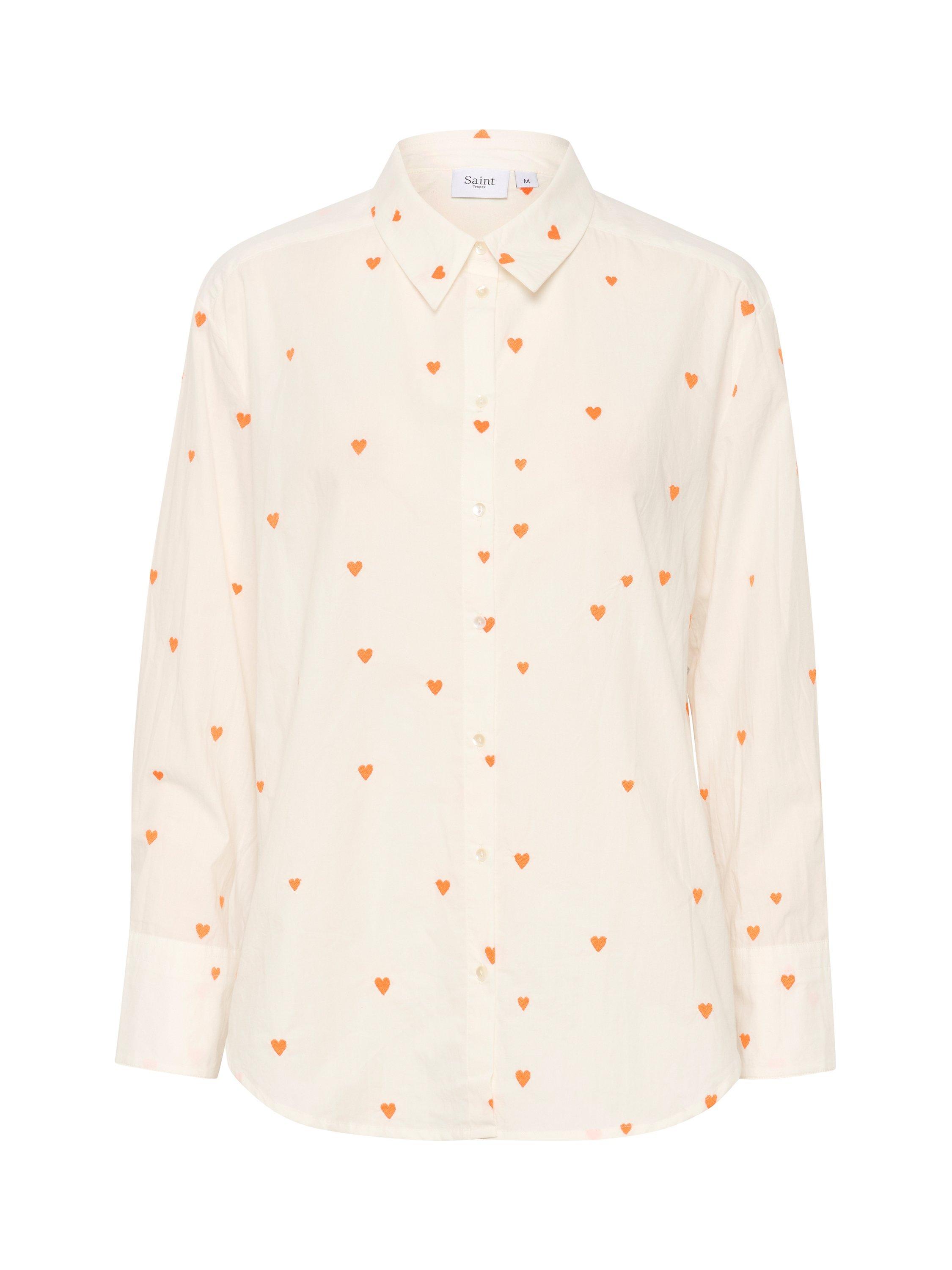 Product image 5 of 6, which shows Saint Tropez Dianne Heart Print Cotton Shirt, White/Tigerlily, M