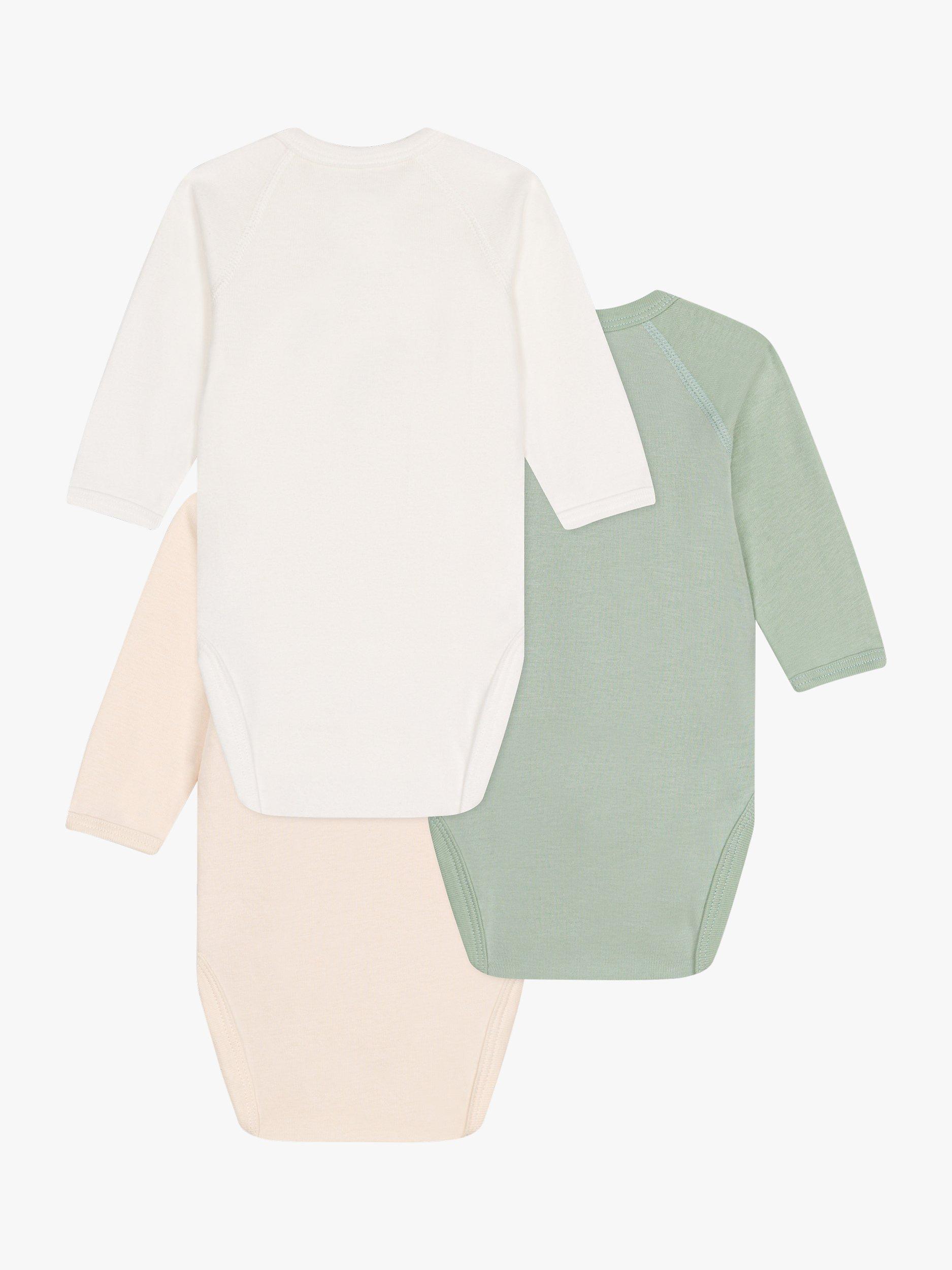 Product image 2 of 3, which shows Petit Bateau Baby Heart Wrapover Bodysuits, Pack of 3, Multi, 12 months