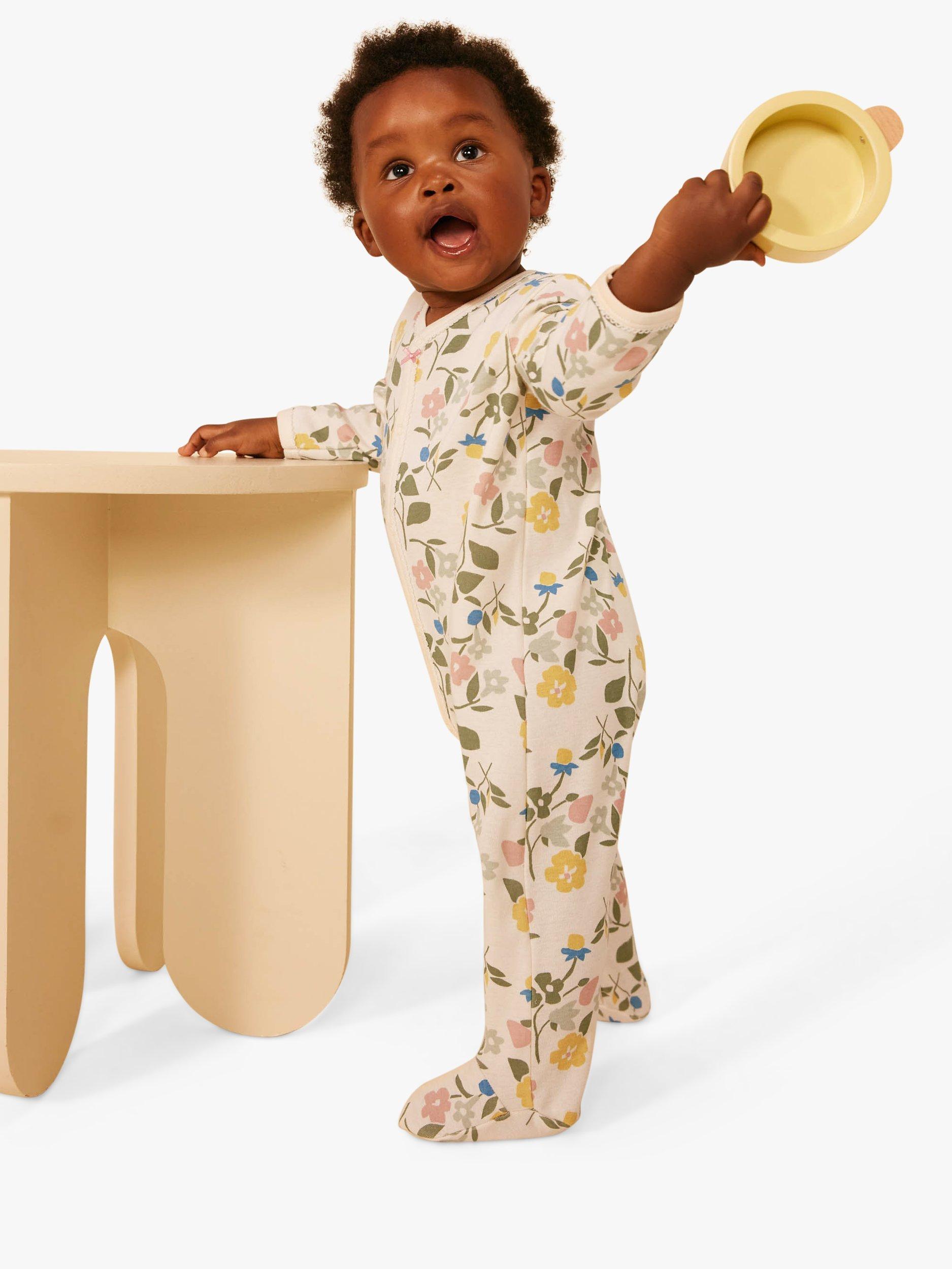 Product image 1 of 6, which shows Petit Bateau Baby Floral Print Sleepsuit, Avalanche/Multi, 3 months