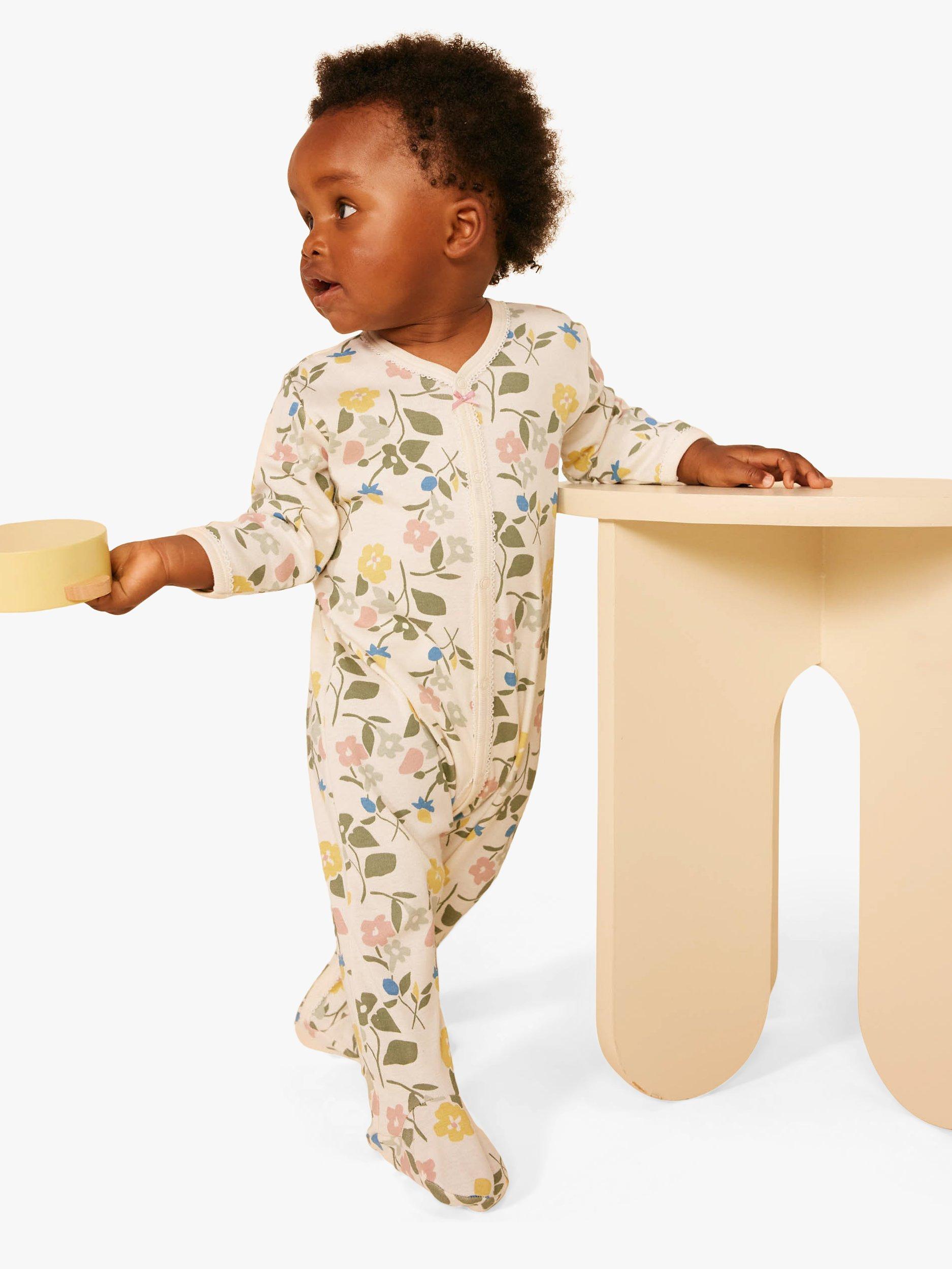 Product image 3 of 6, which shows Petit Bateau Baby Floral Print Sleepsuit, Avalanche/Multi, 3 months