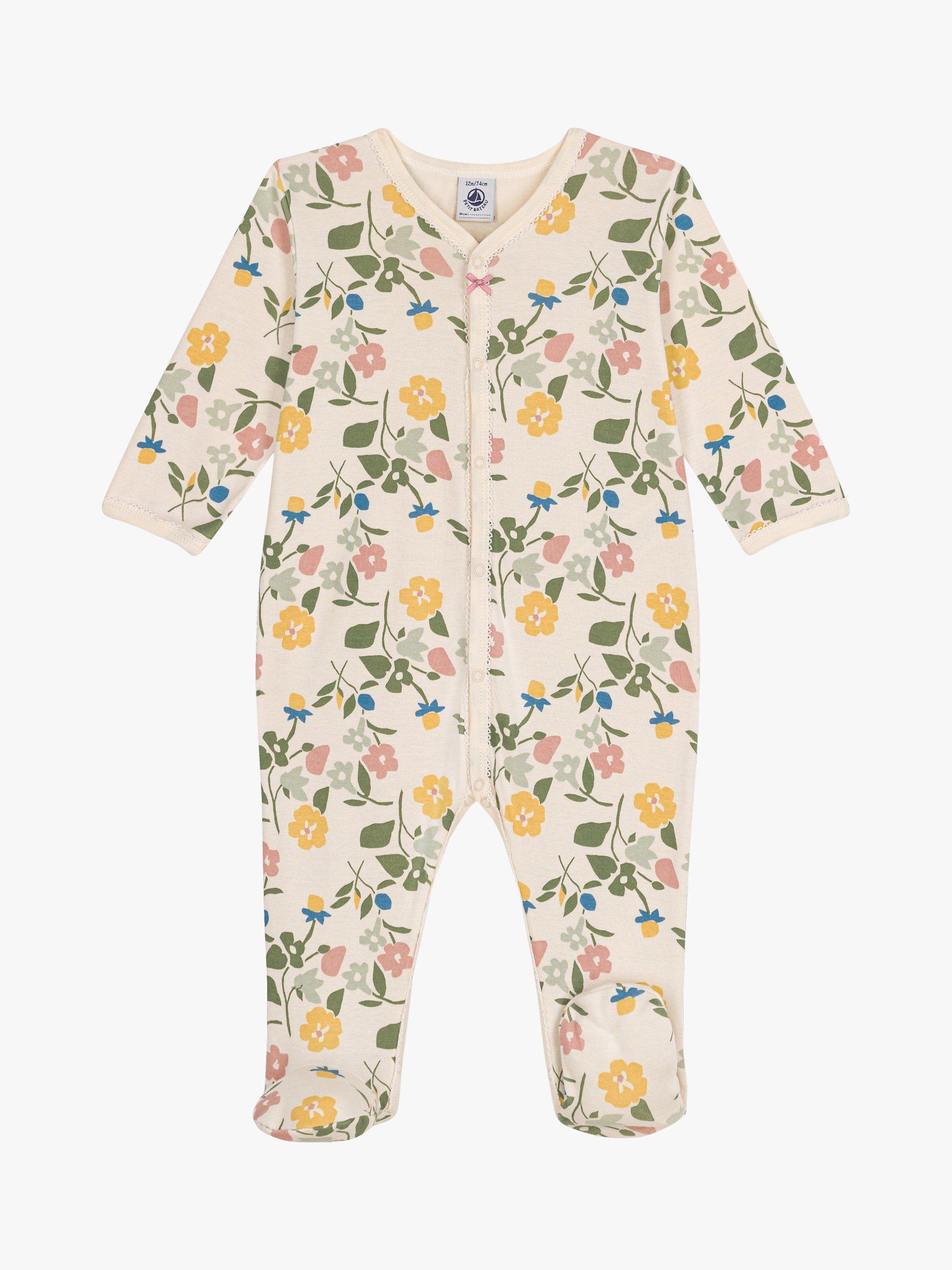 Product image 4 of 6, which shows Petit Bateau Baby Floral Print Sleepsuit, Avalanche/Multi, 3 months