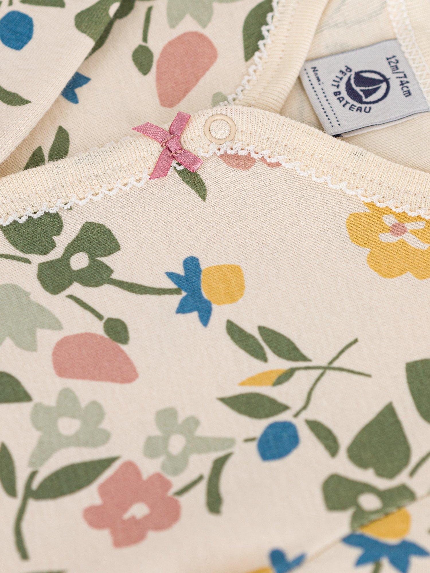 Product image 6 of 6, which shows Petit Bateau Baby Floral Print Sleepsuit, Avalanche/Multi, 3 months