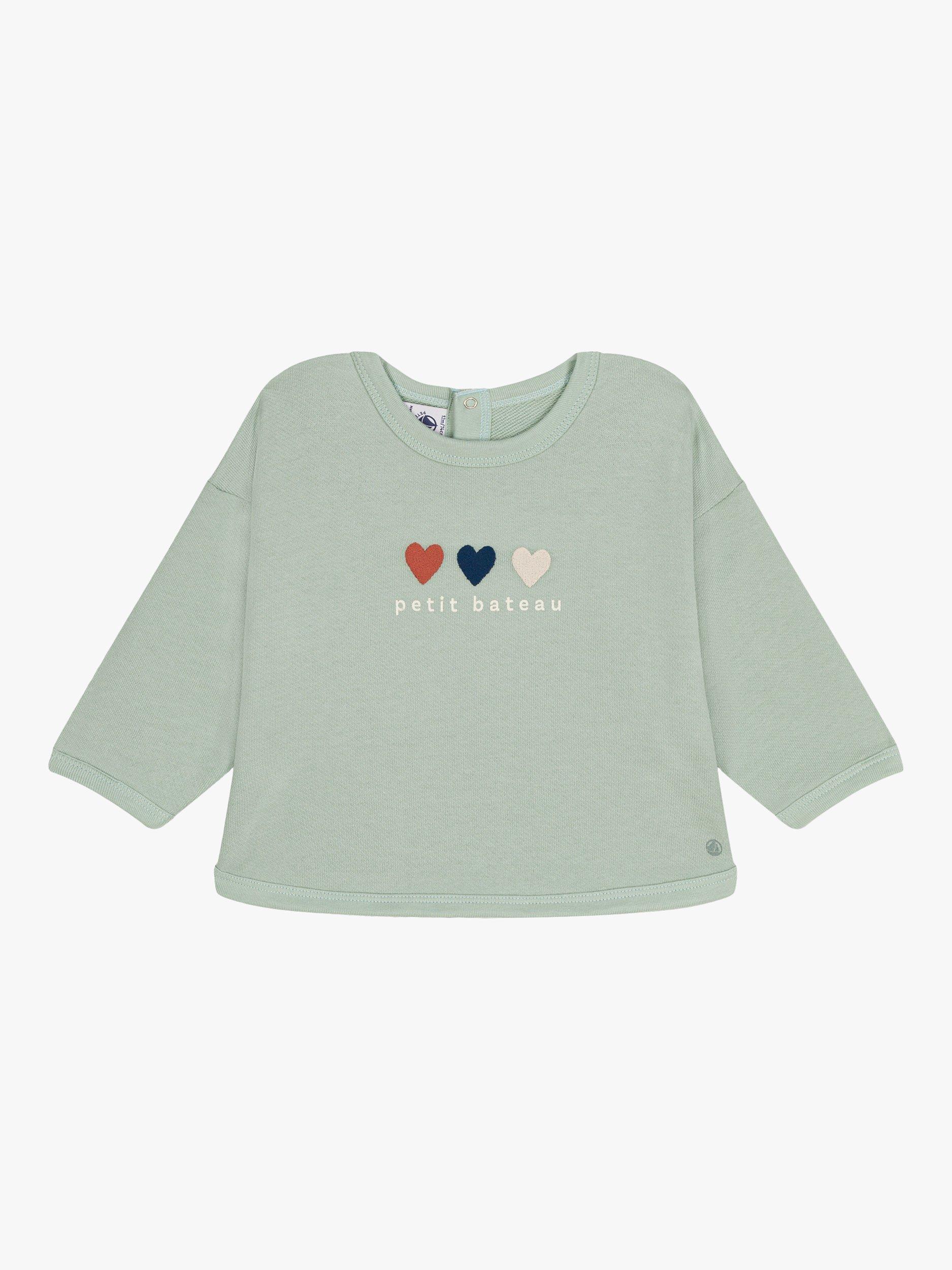 Product image 1 of 3, which shows Petit Bateau Baby Heart Jumper, Herbier, 24 months