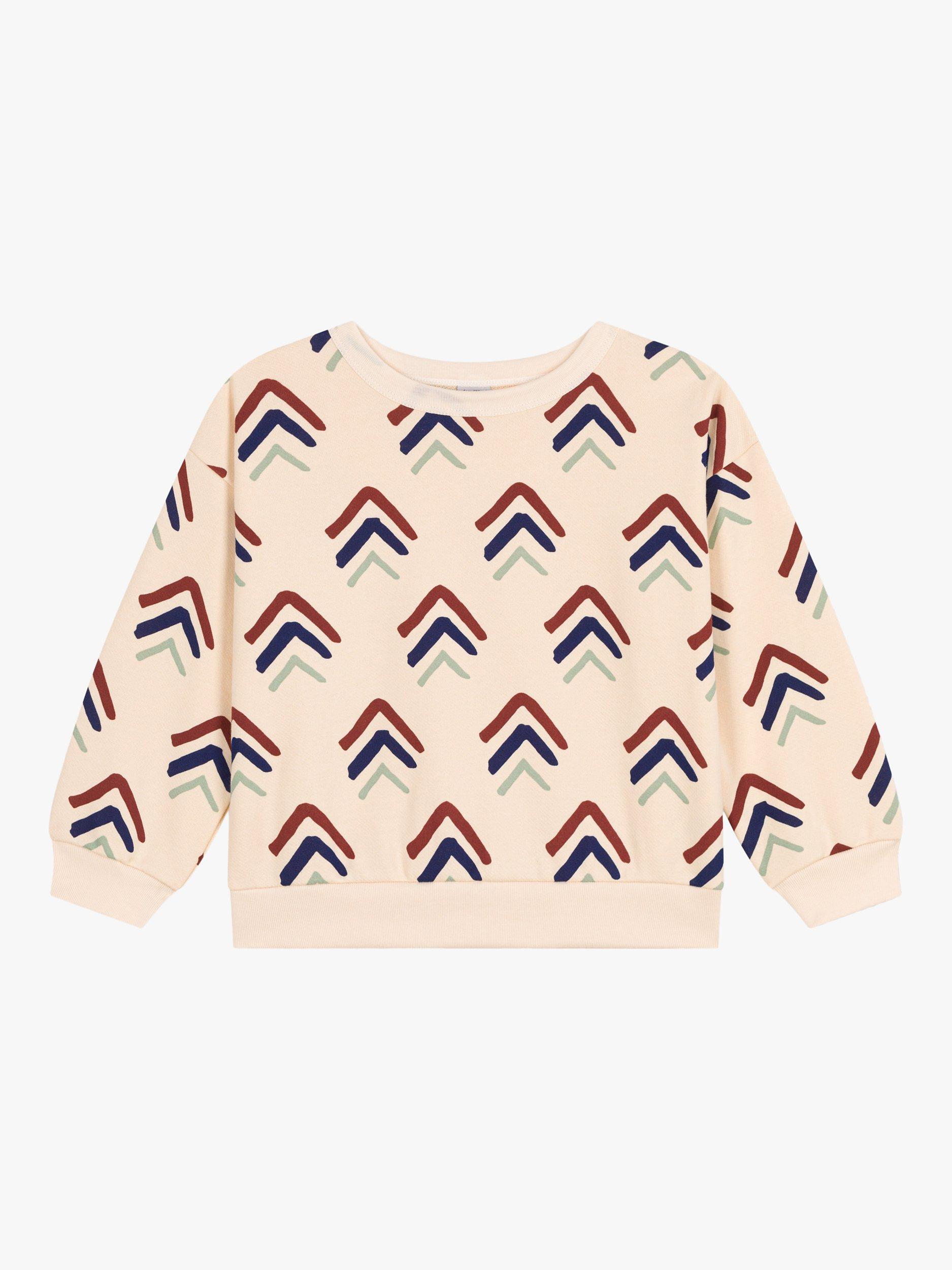 Product image 1 of 3, which shows Petit Bateau Kids' Chevron Print Fleece Sweatshirt, Avalanche/Multi, 8 years