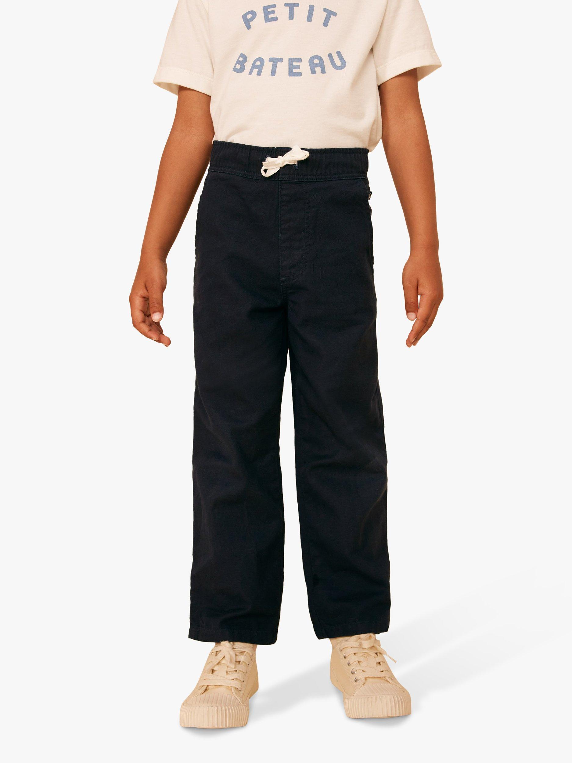 Product image 1 of 5, which shows Petit Bateau Kids' Cotton Linen Blend Trousers, Smoke, 3 years