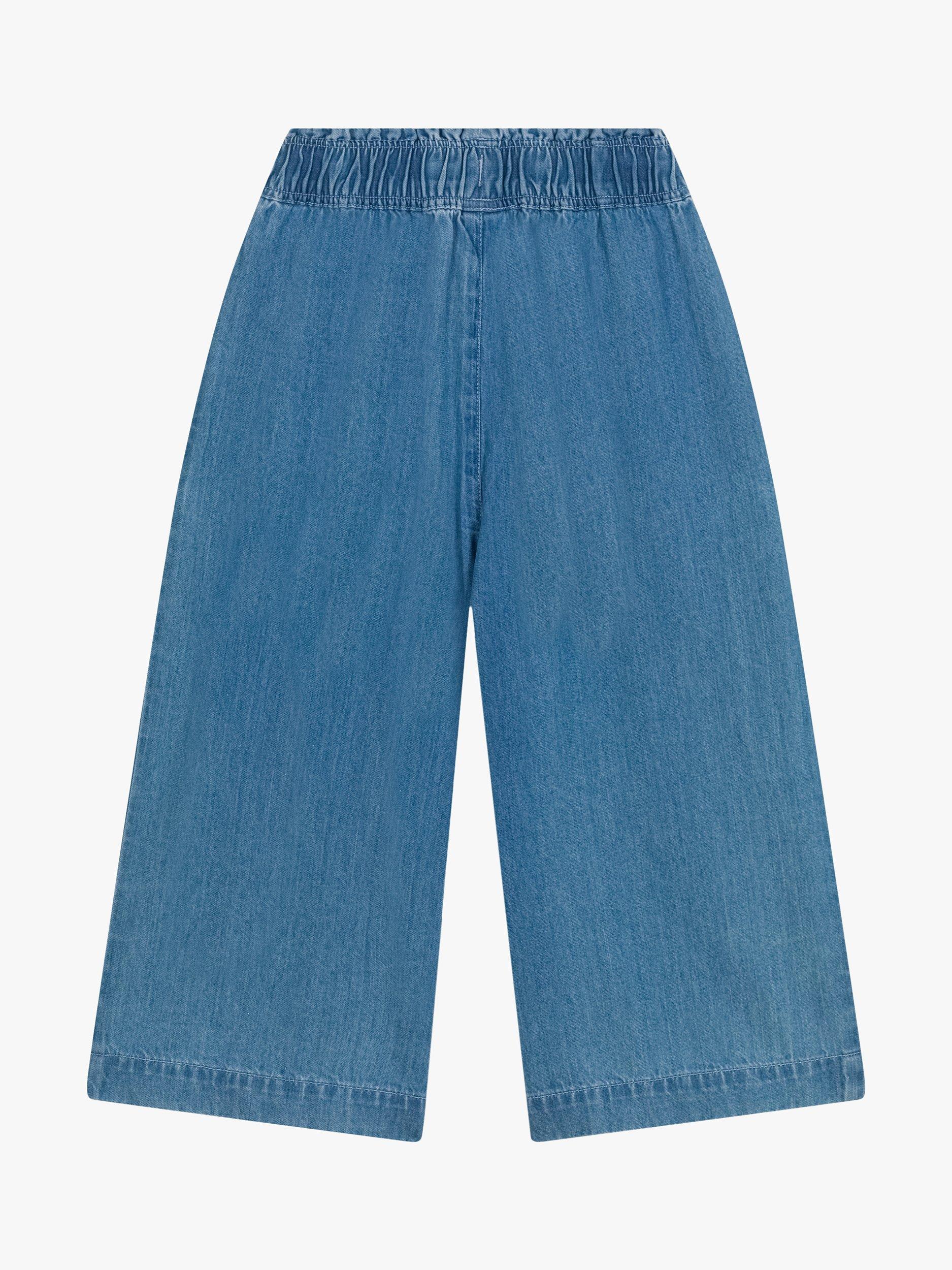 Product image 2 of 3, which shows Petit Bateau Kids' Light Denim Wide Leg Jeans, Denim Clair, 3 years