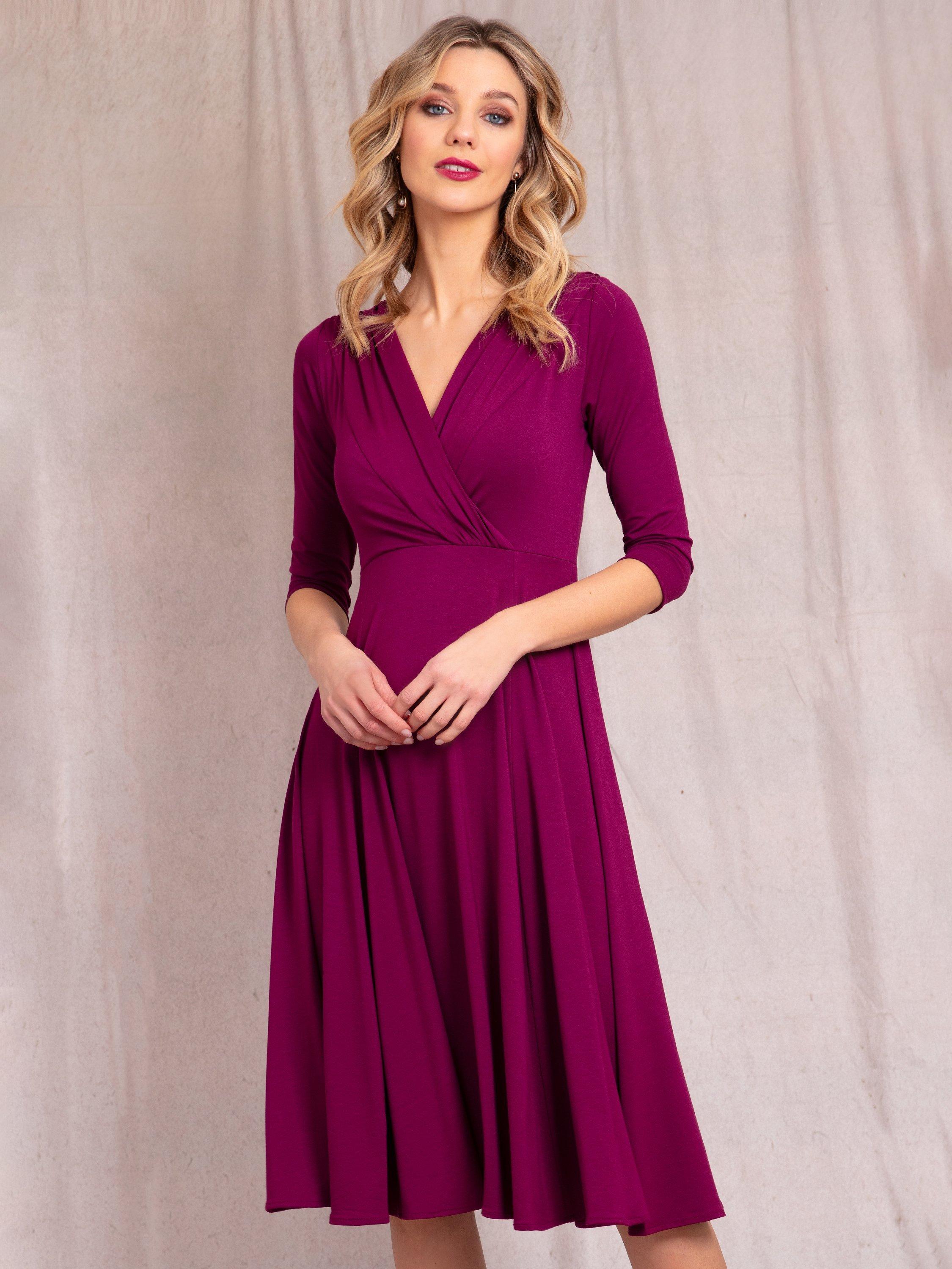 Product image 1 of 6, which shows Alie Street Annie Wrap Over Bodice Midi Dress, Plum Wine, 6-8