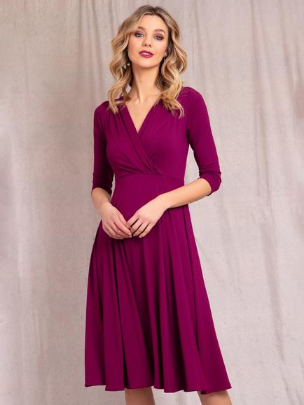 Alie Street Annie Wrap Over Bodice Midi Dress, Plum Wine