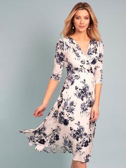 Alie Street Annie Floral Print Jersey Midi Dress, Oyster/Blue, Oyster/Blue