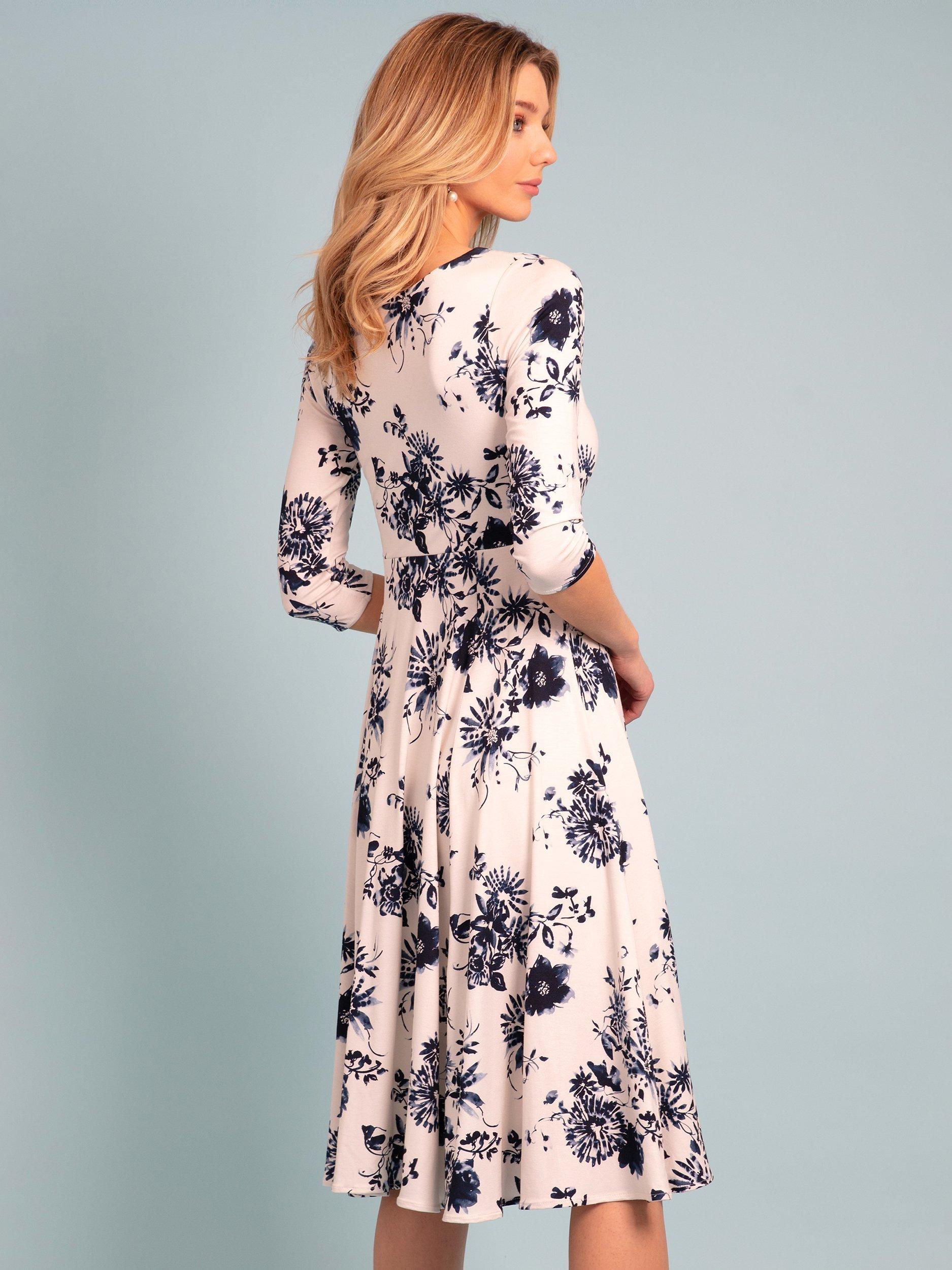 Product image 7 of 8, which shows Alie Street Annie Floral Print Jersey Midi Dress, Oyster/Blue, 6-8
