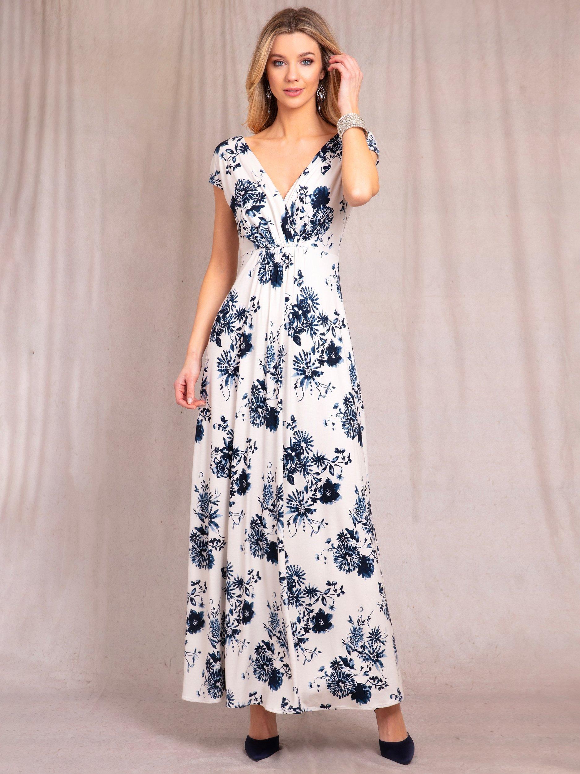 Product image 1 of 7, which shows Alie Street Sophia Floral Print Jersey Maxi Dress, Oyster/Blue, 6-8