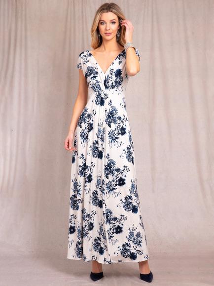 Alie Street Sophia Floral Print Jersey Maxi Dress, Oyster/Blue, Oyster/Blue