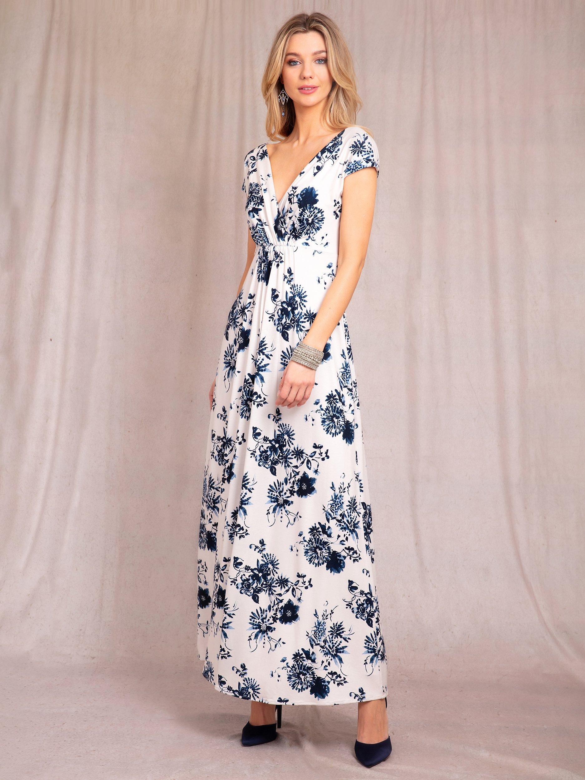 Product image 2 of 7, which shows Alie Street Sophia Floral Print Jersey Maxi Dress, Oyster/Blue, 6-8