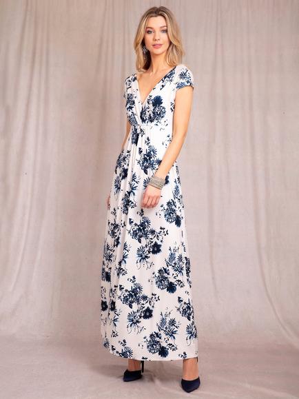 Alie Street Sophia Floral Print Jersey Maxi Dress, Oyster/Blue - view 2, Oyster/Blue