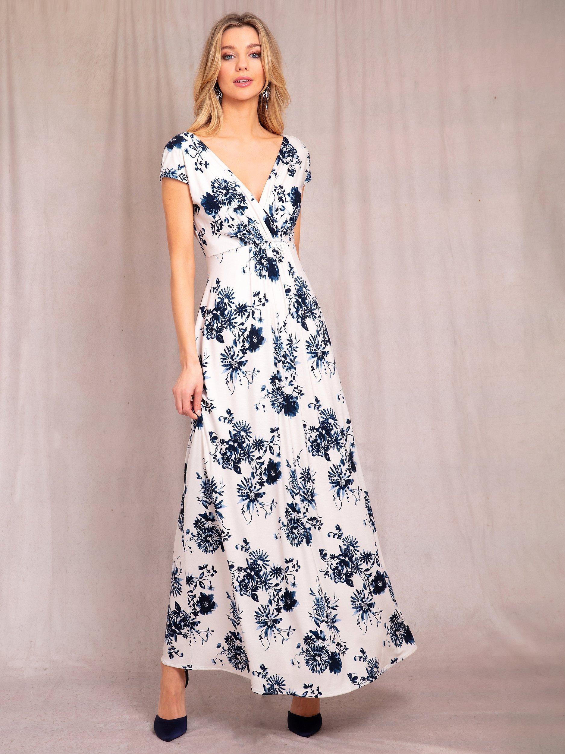 Product image 5 of 7, which shows Alie Street Sophia Floral Print Jersey Maxi Dress, Oyster/Blue, 6-8