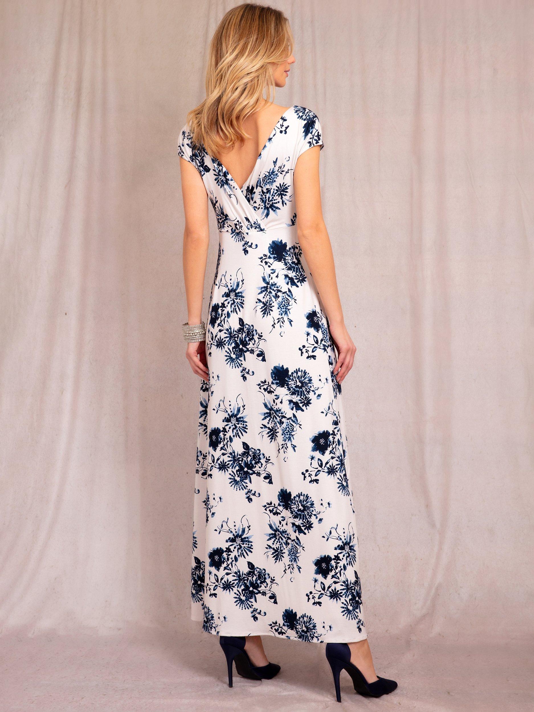 Product image 3 of 7, which shows Alie Street Sophia Floral Print Jersey Maxi Dress, Oyster/Blue, 6-8