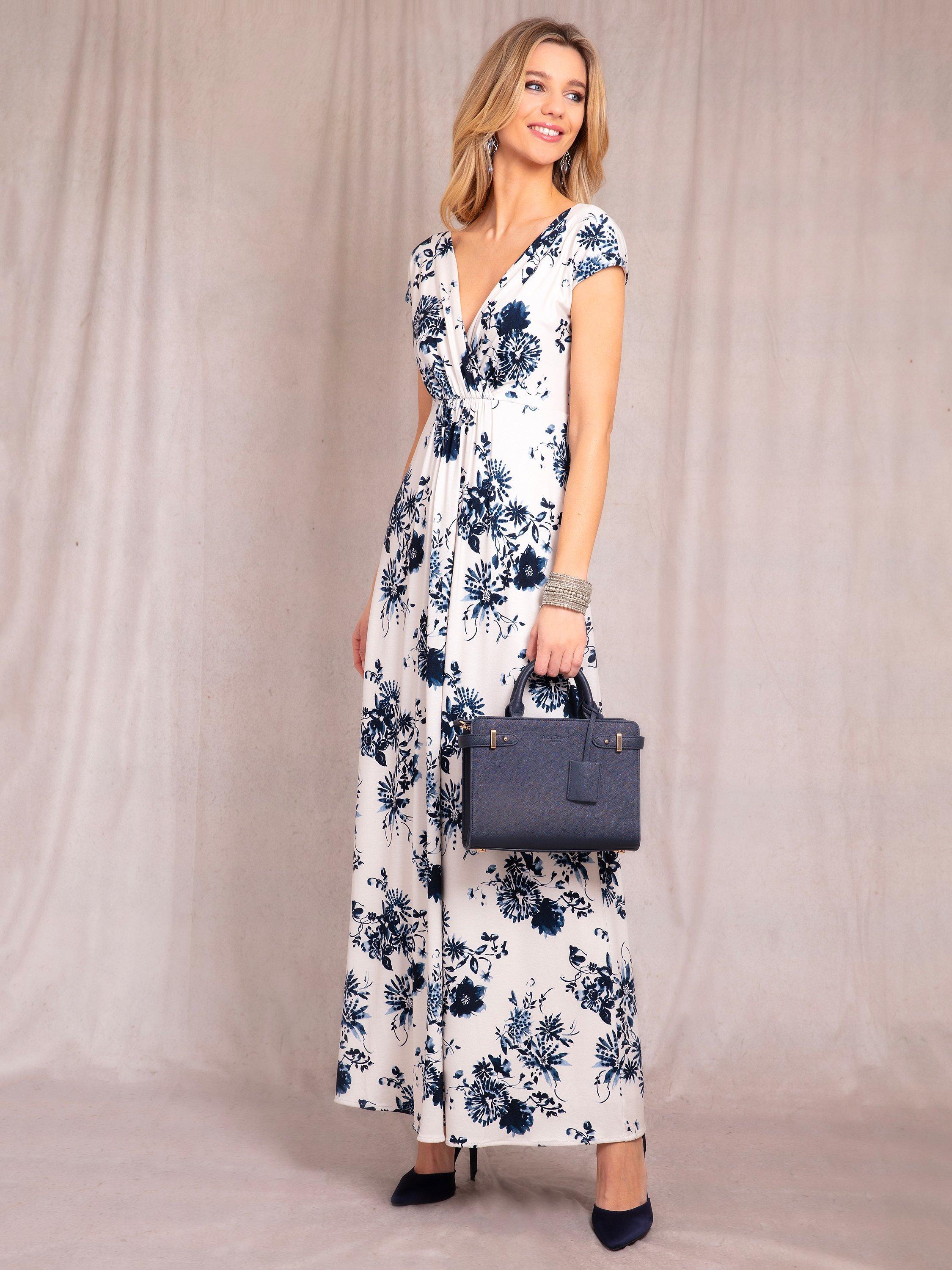 Product image 6 of 7, which shows Alie Street Sophia Floral Print Jersey Maxi Dress, Oyster/Blue, 6-8