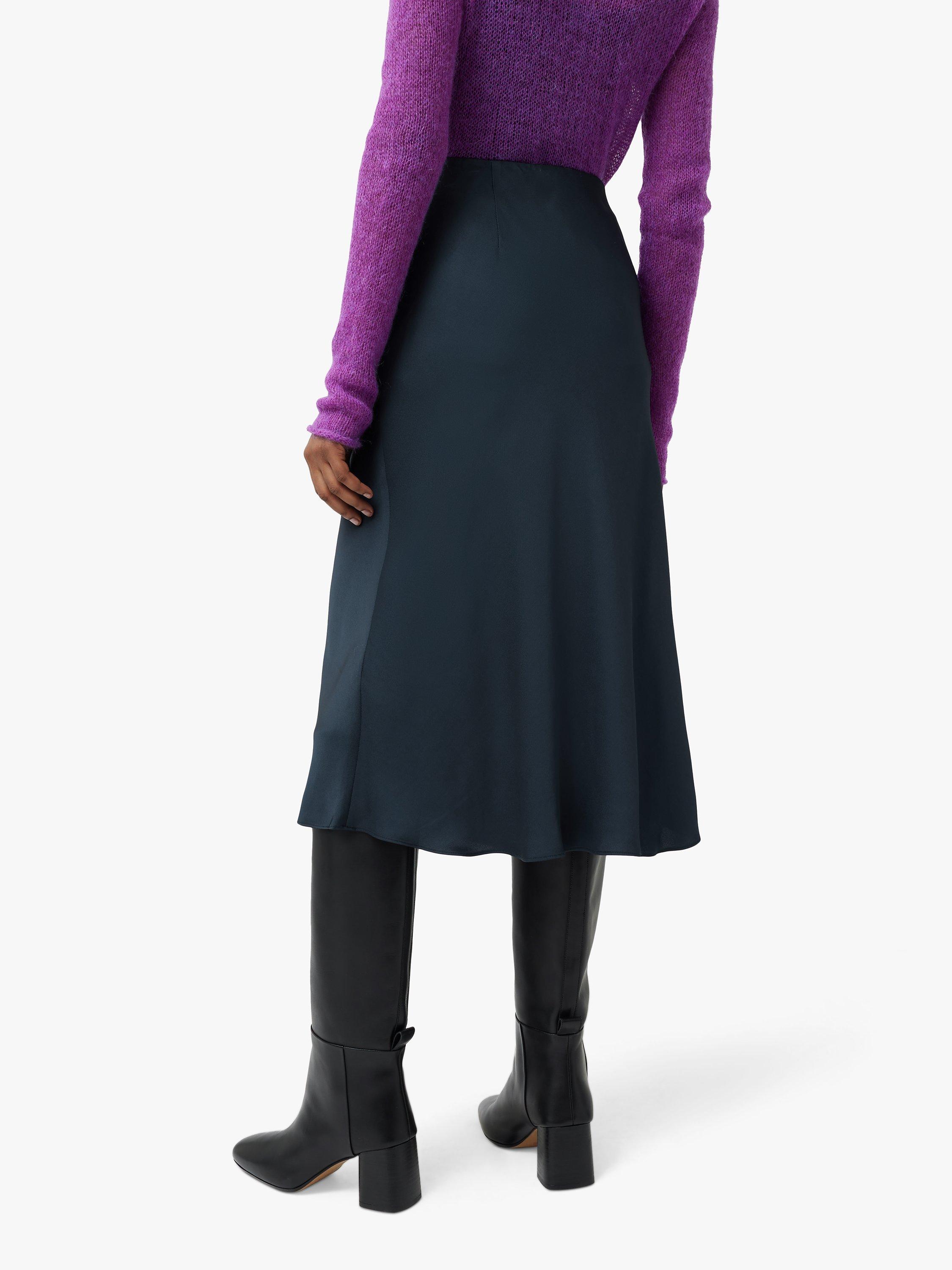 Product image 2 of 6, which shows Jigsaw Satin Bias Cut Midi Skirt, Navy, 6