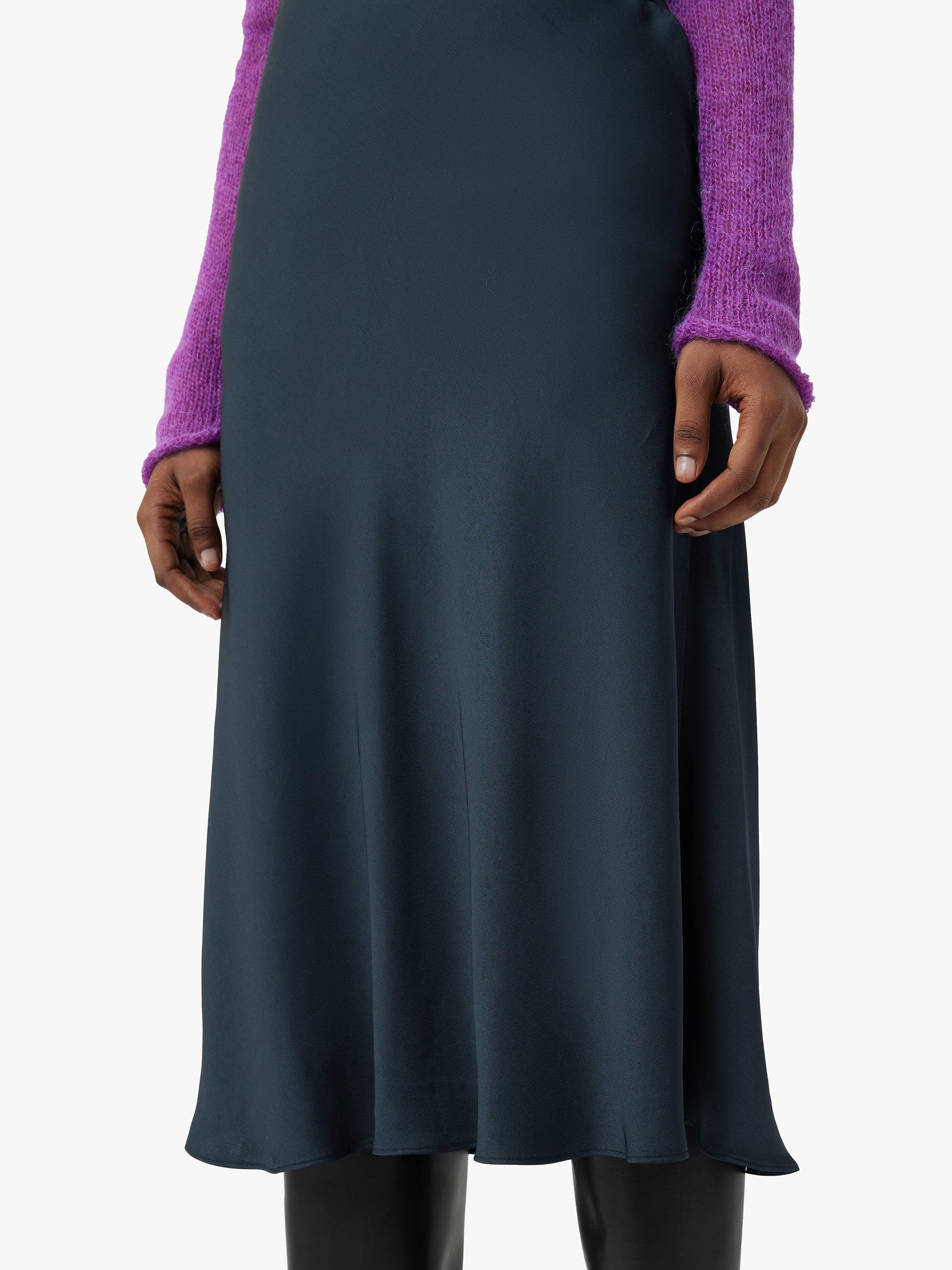 Product image 3 of 6, which shows Jigsaw Satin Bias Cut Midi Skirt, Navy, 6