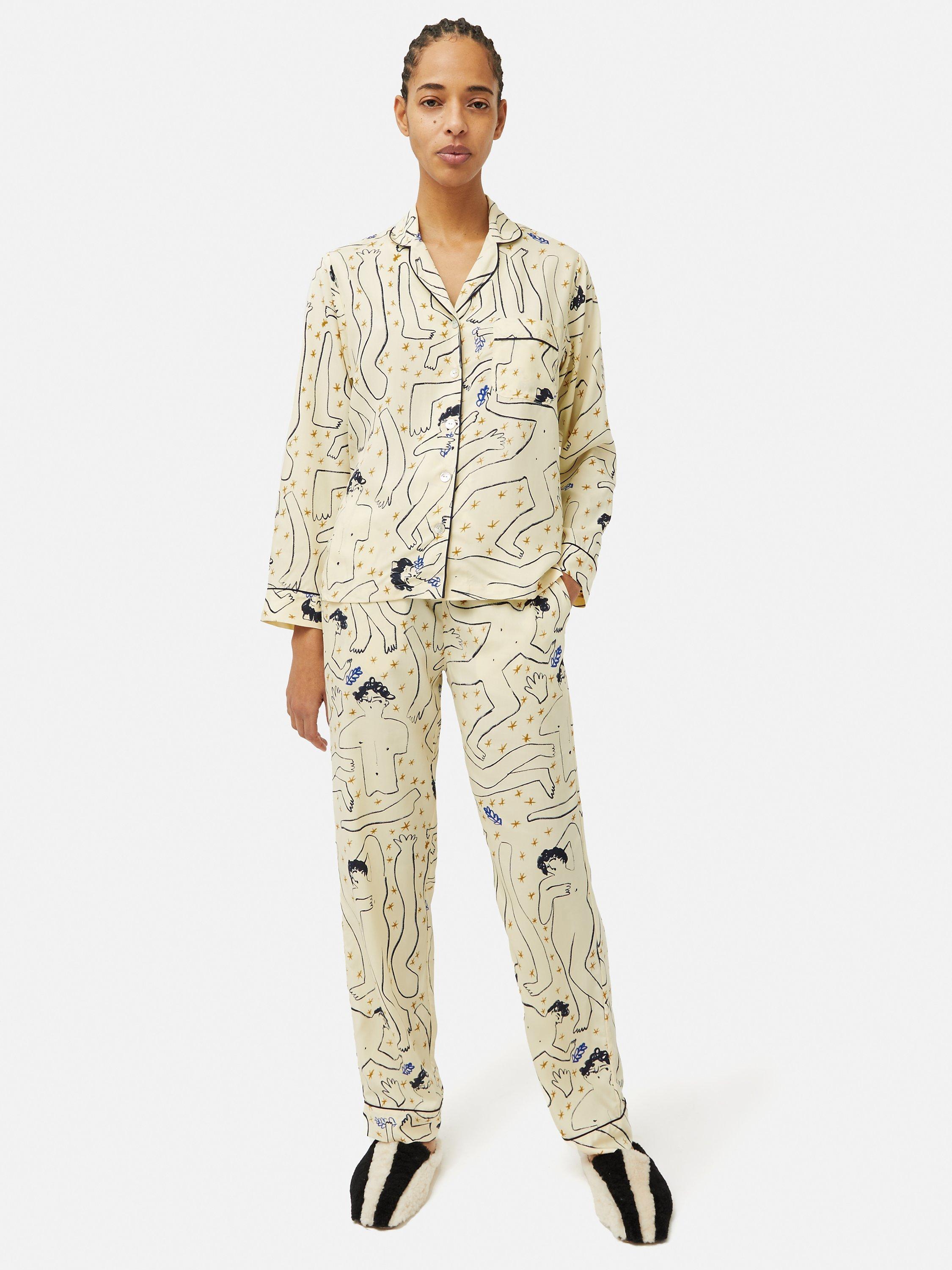 Jigsaw Naked Night Print Pyjamas, Ivory/Multi