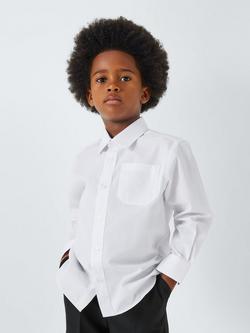 John Lewis Boys' Long Sleeve Patch Pocket School Shirts, Pack of 5, White - view 2, White