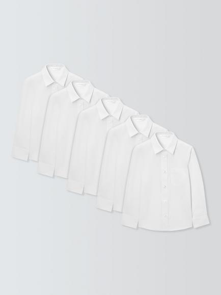 John Lewis Girl's Patch Pocket Long Sleeve School Shirts, Pack of 5, 
