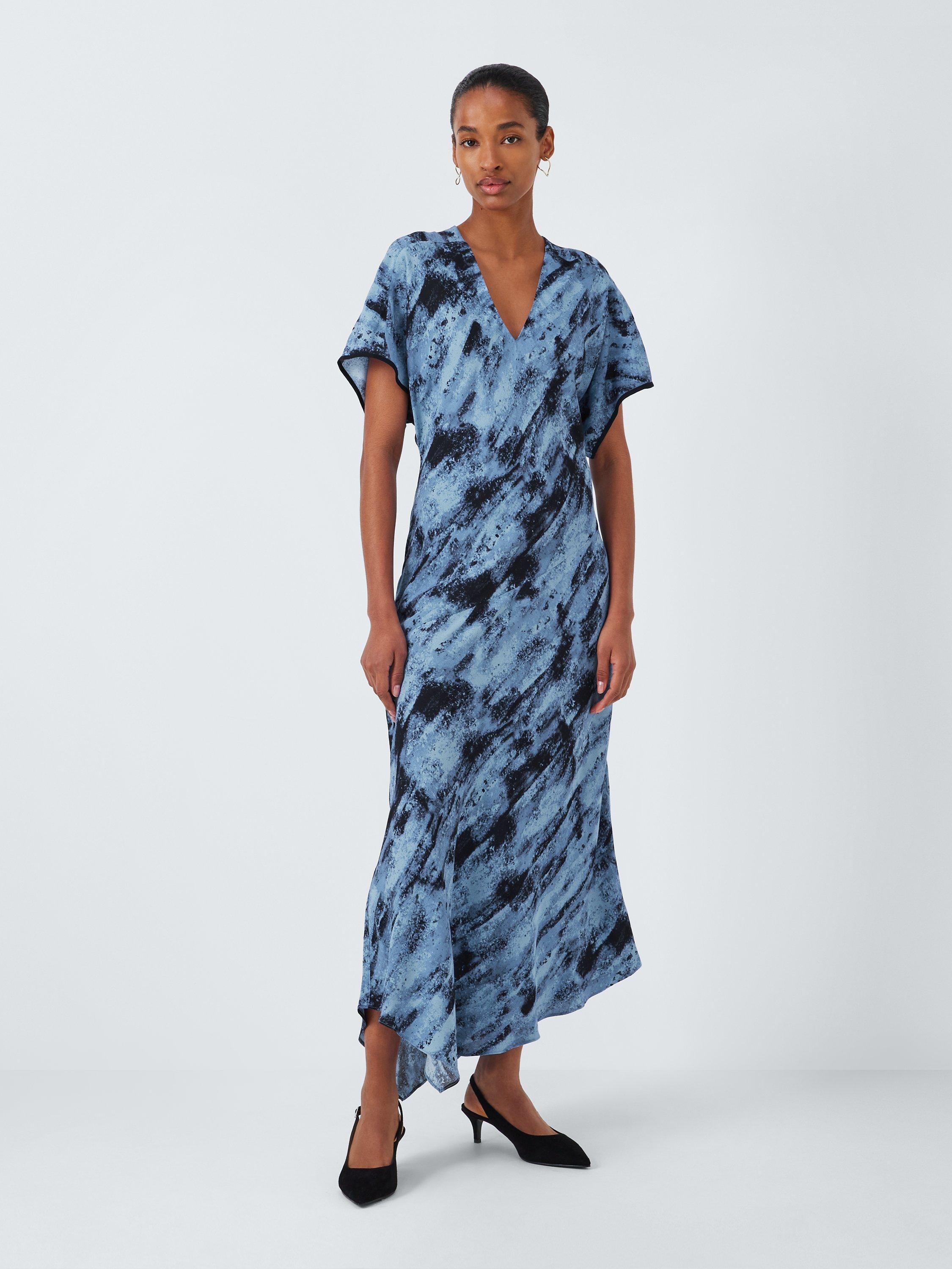 John Lewis Fit Flare Midaxi Dress Blue Texture