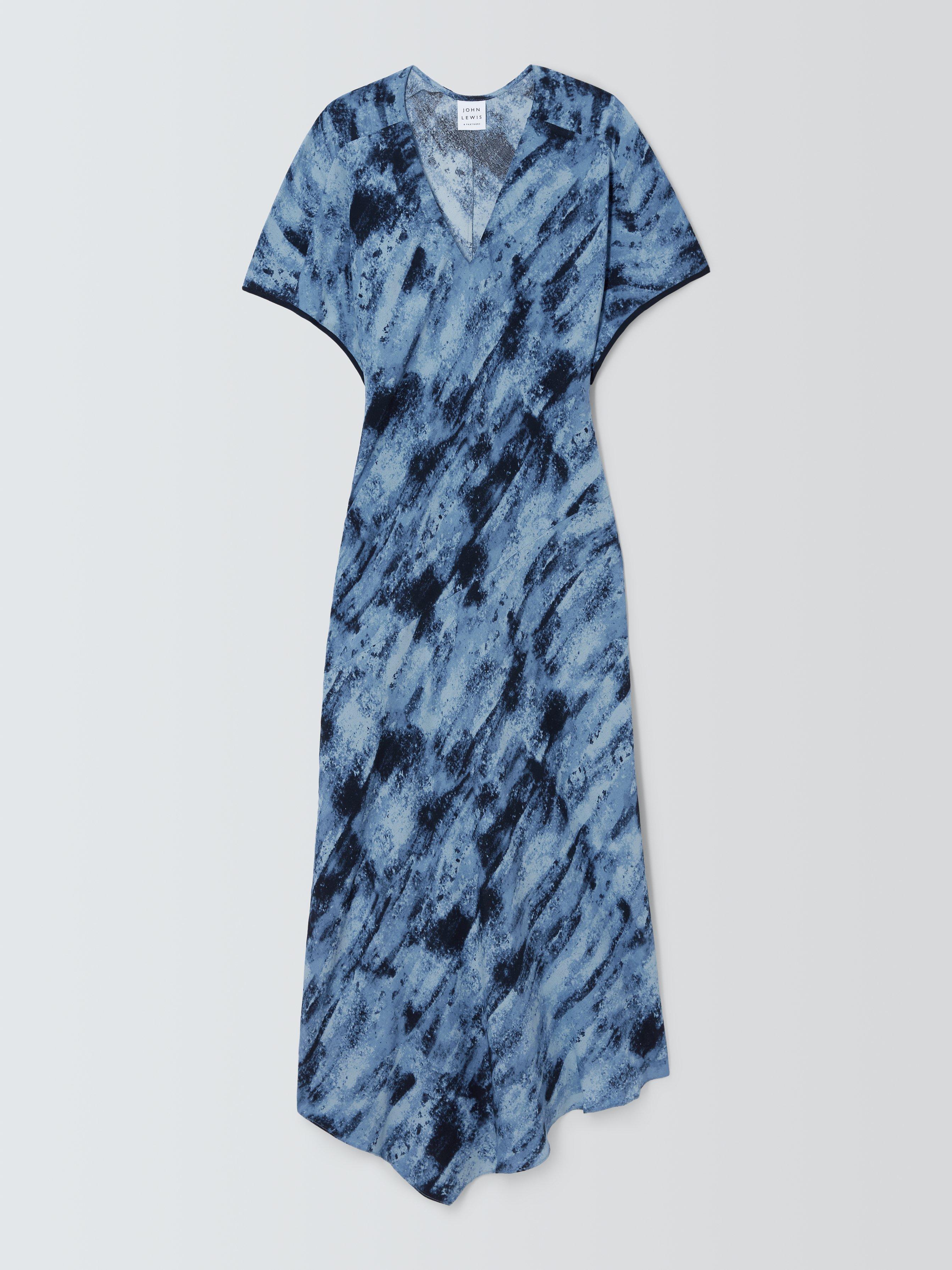 John Lewis Fit Flare Midaxi Dress Blue Texture