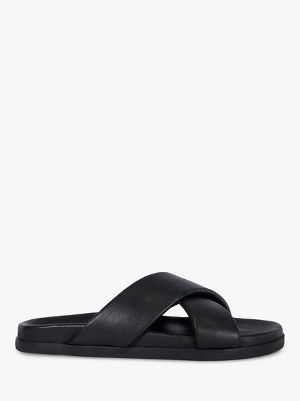 Dune London Isaacs Leather Cross Strap Sandals, Black