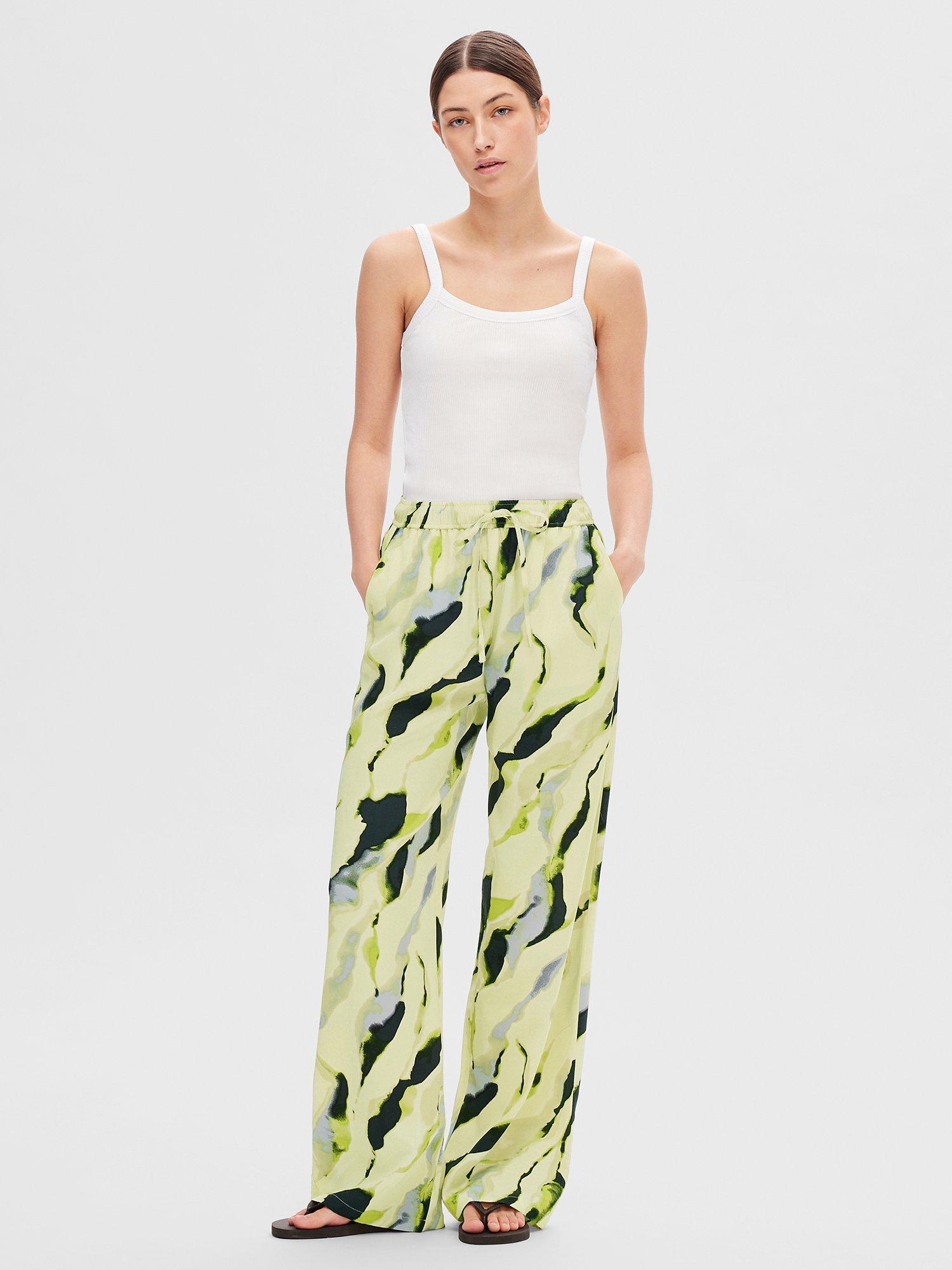 SELECTED FEMME Lilian Abstract Print Wide Leg Trousers, Birch/Multi