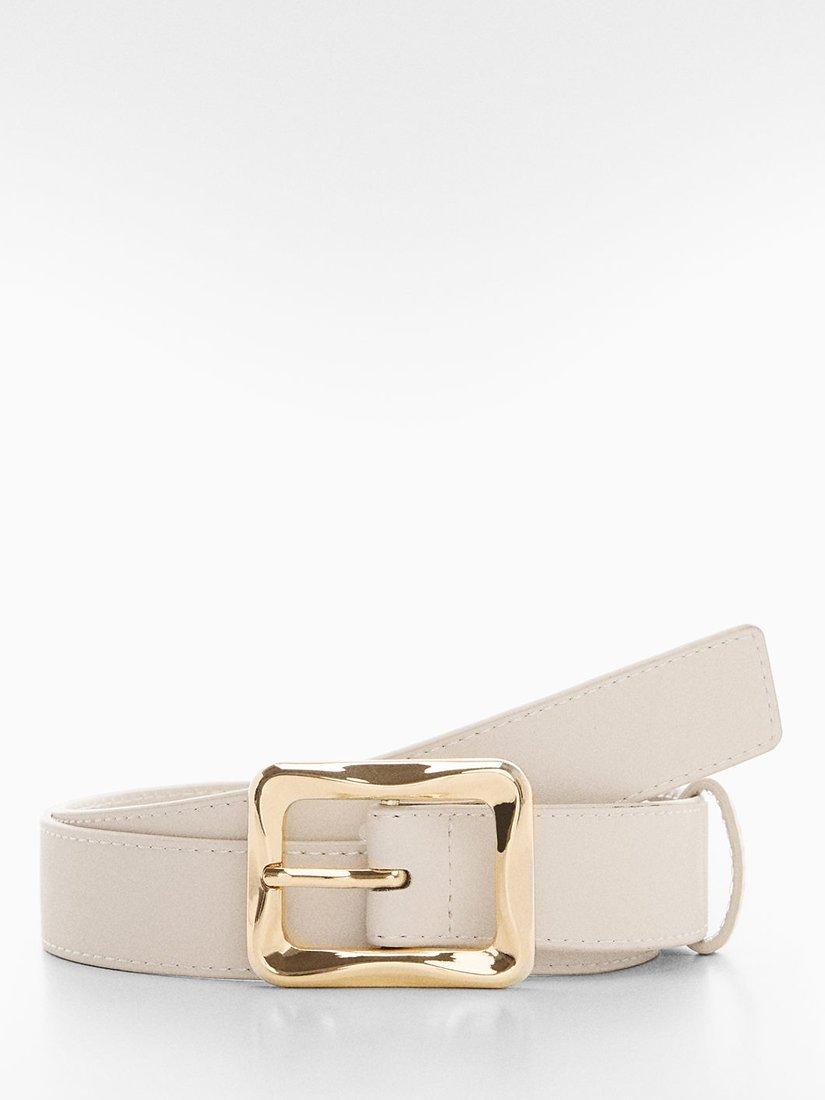 Mango Bilu Irregular Buckle Belt, Ecru