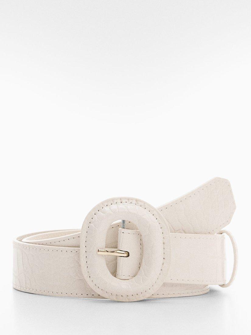 Mango Tere Croc Effect Belt, Ecru