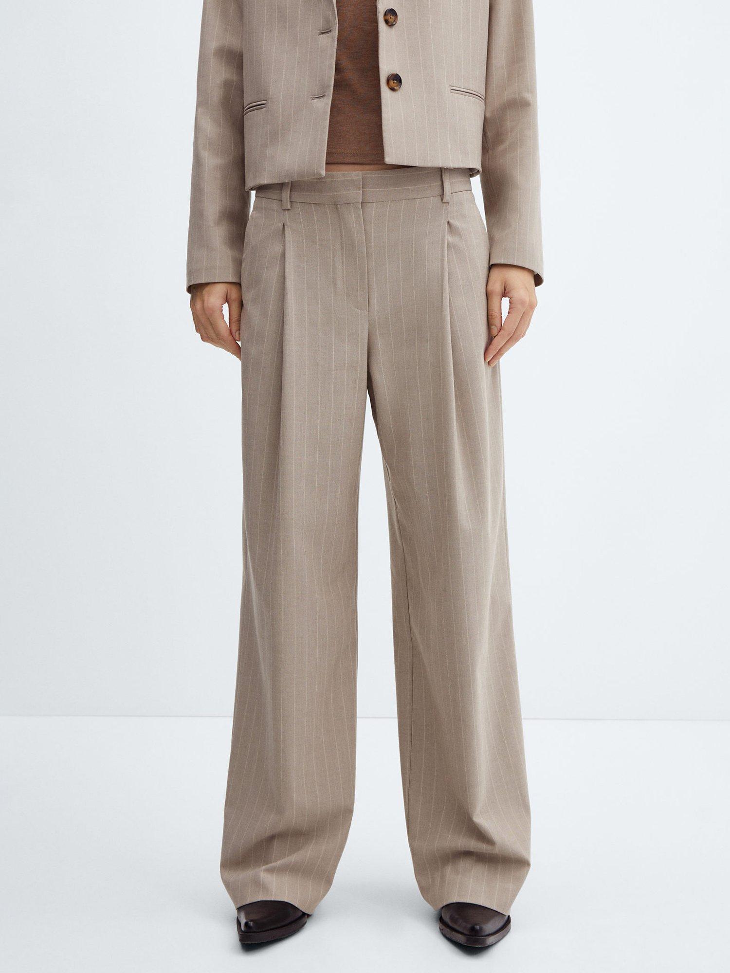 Mango Florida Pinstripe Suit Trousers, Light Beige