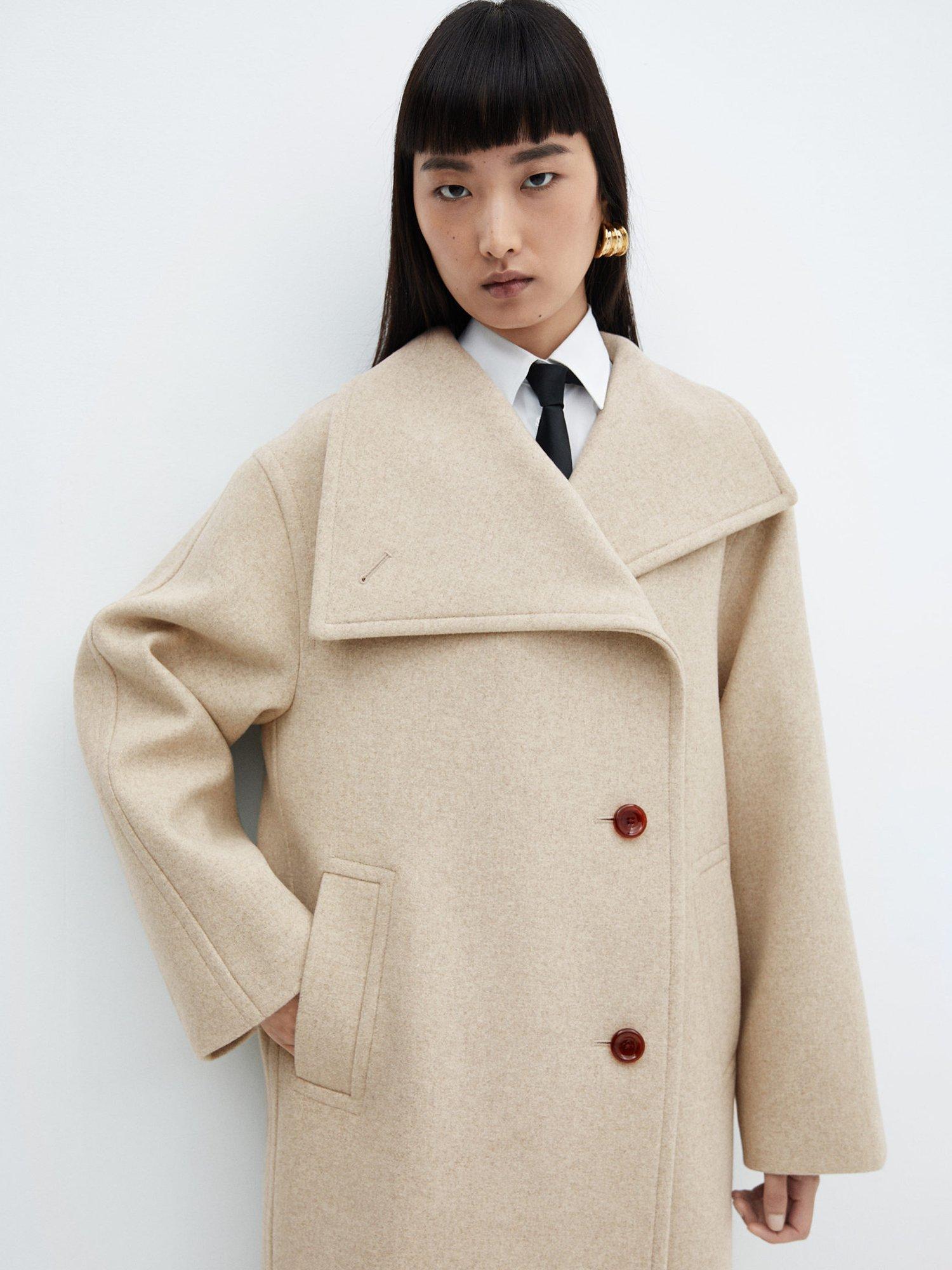 Mango Conguito Wool Blend Lapel Coat, Pastel Grey