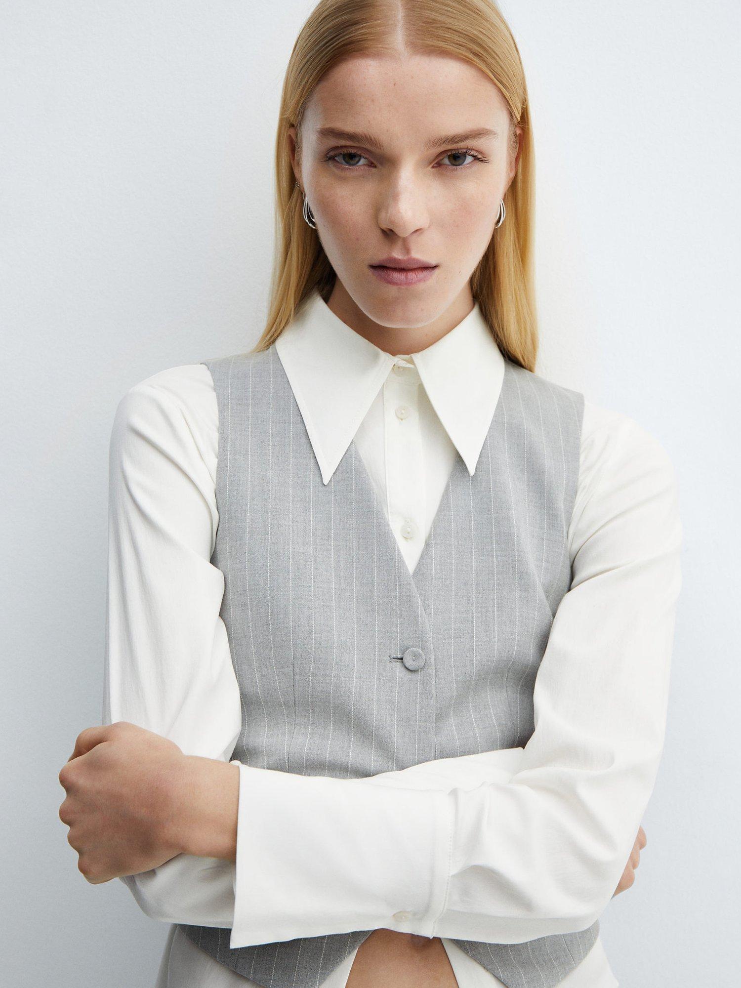 Mango Rayita Pinstripe Suit Waistcoat, Grey