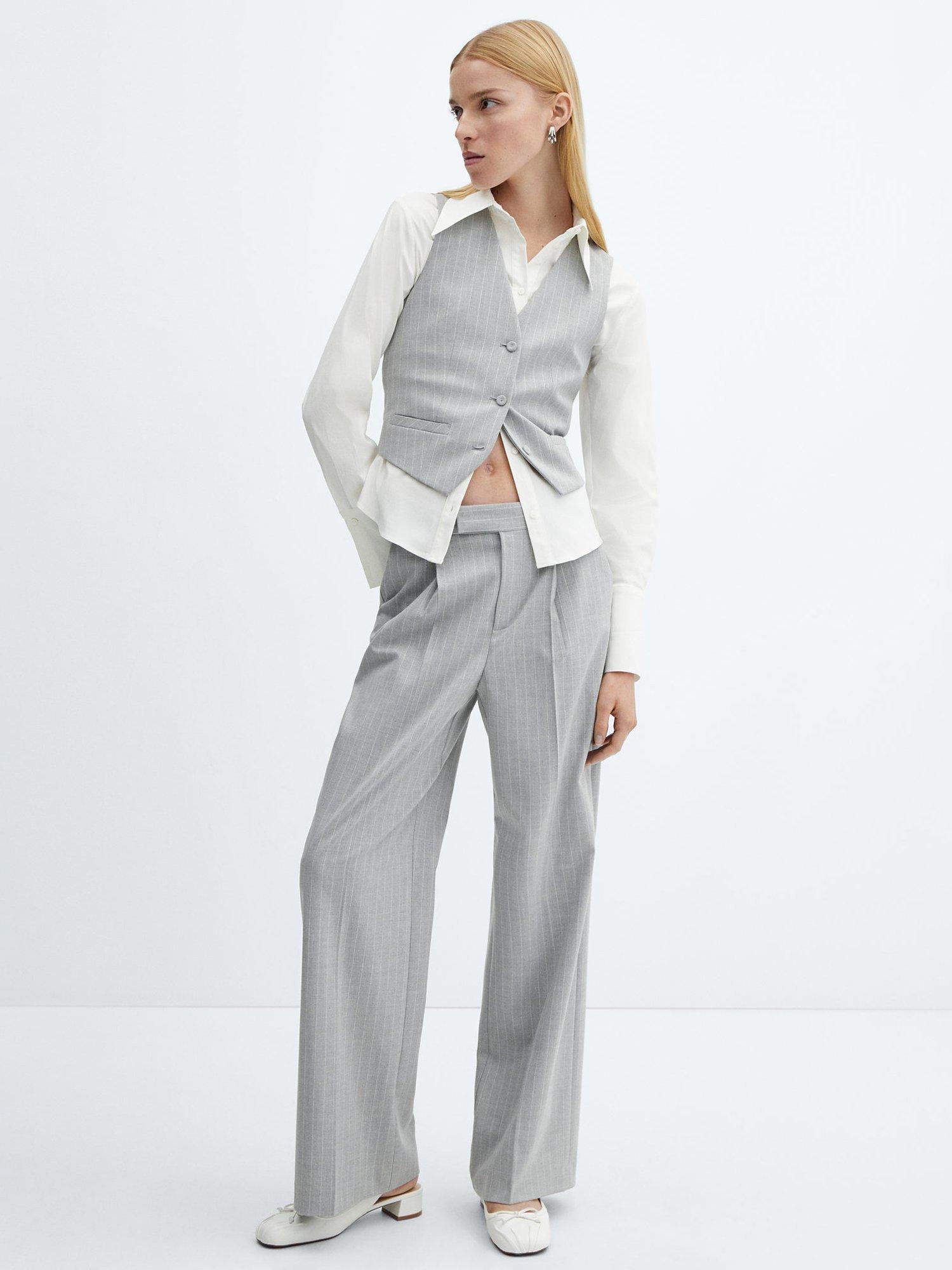 Mango Rayita Pinstripe Suit Waistcoat, Grey, XS