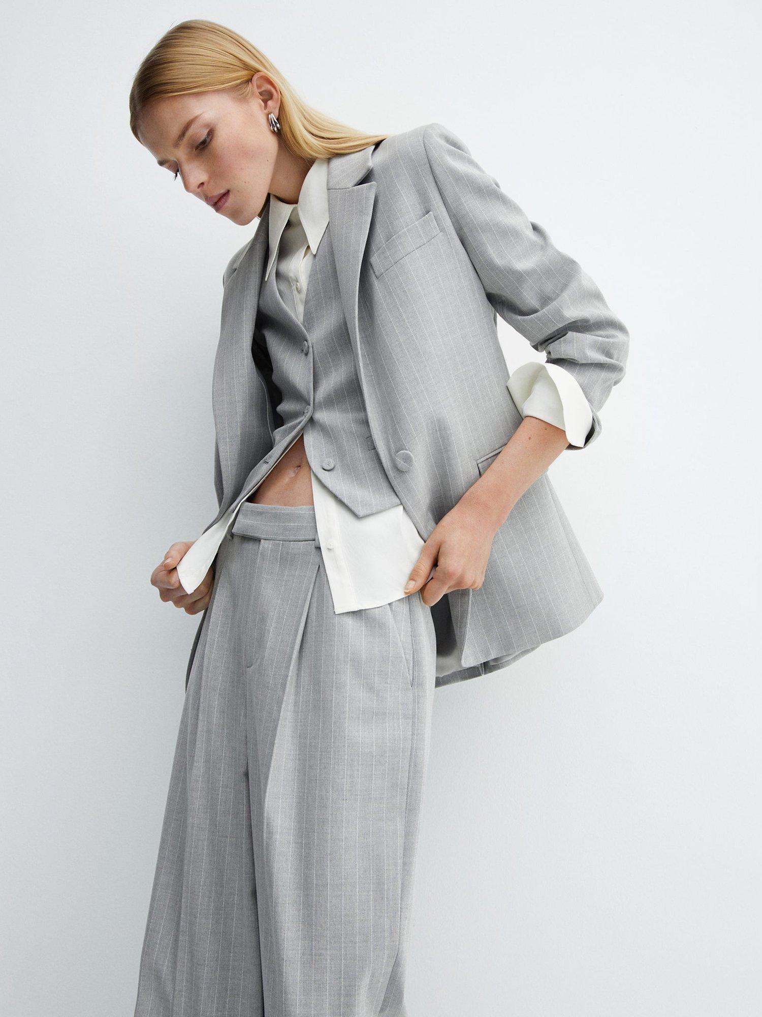 Mango Rayita Pinstripe Suit Waistcoat, Grey, XS