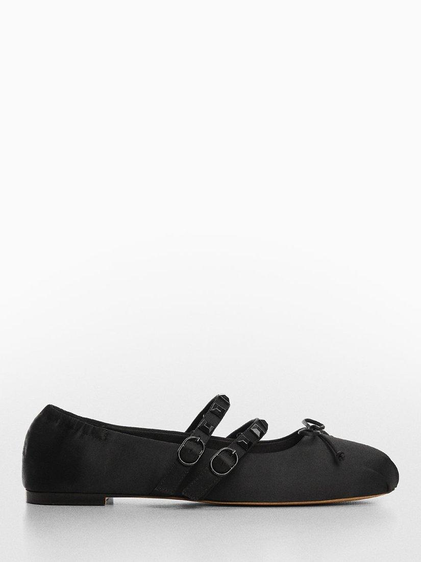 Mango Arne Satin Ballerina With Studs, Black