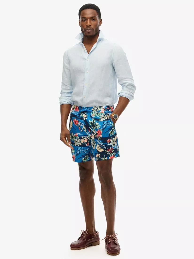 Superdry Hawaiian Print 17" Swim Shorts, Dolphin Ocean Blue/Multi