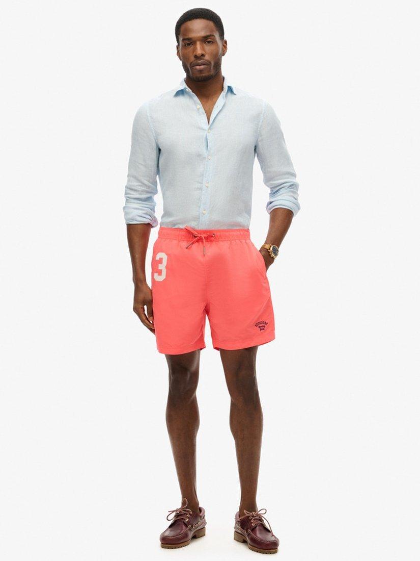 Product image 1 of 5, which shows Superdry Recycled Polo 17" Swim Shorts, Hot Coral, M