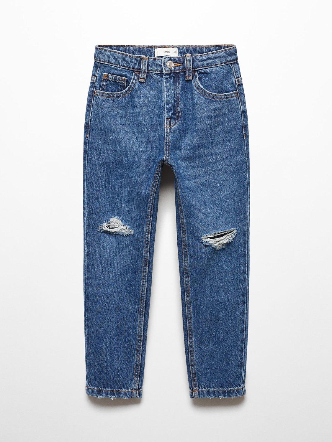 Mango Kids' Dad Decorative Ripped Jeans, Open Blue