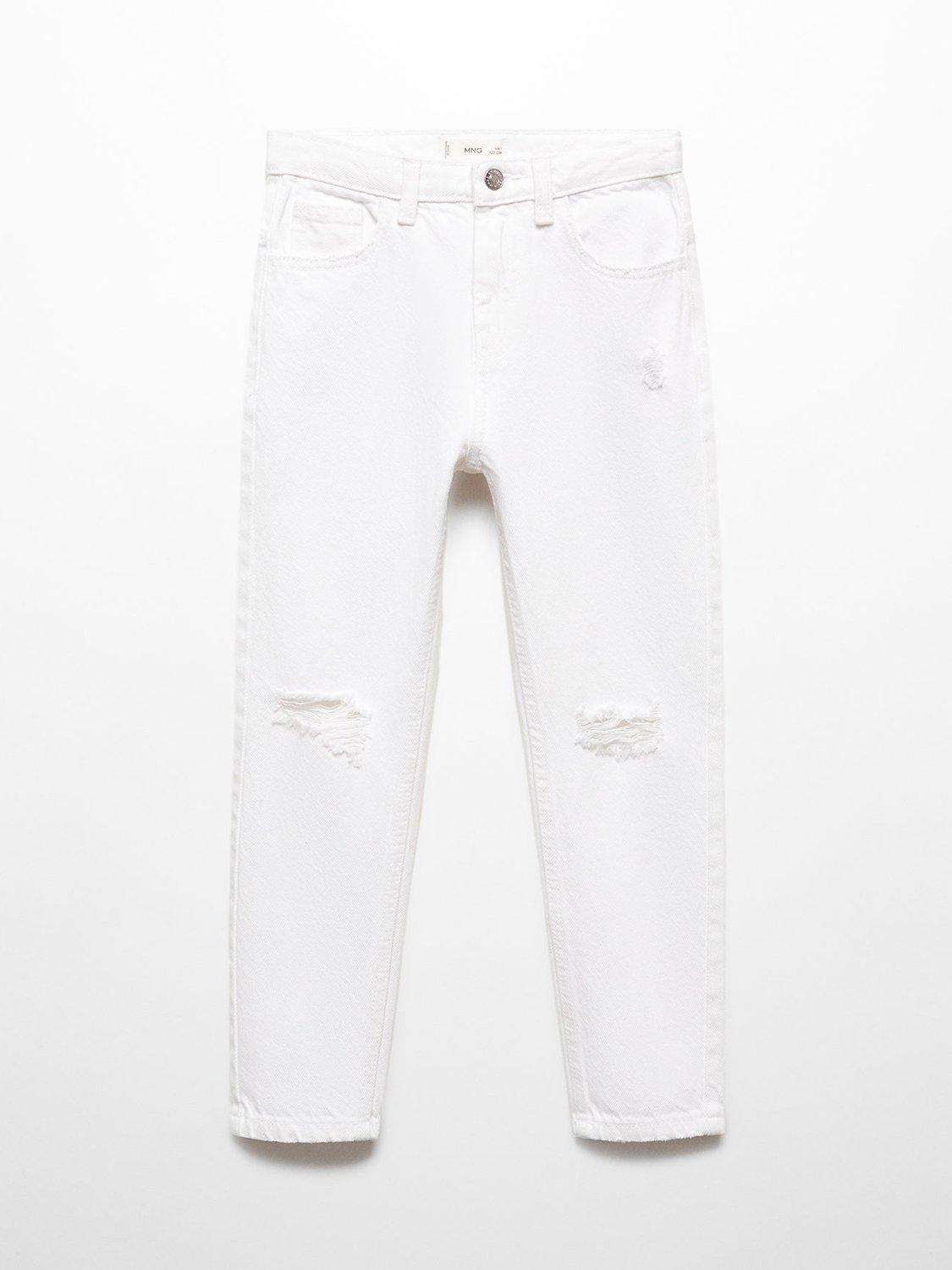 Mango Kids' Dad Decorative Ripped Jeans, White