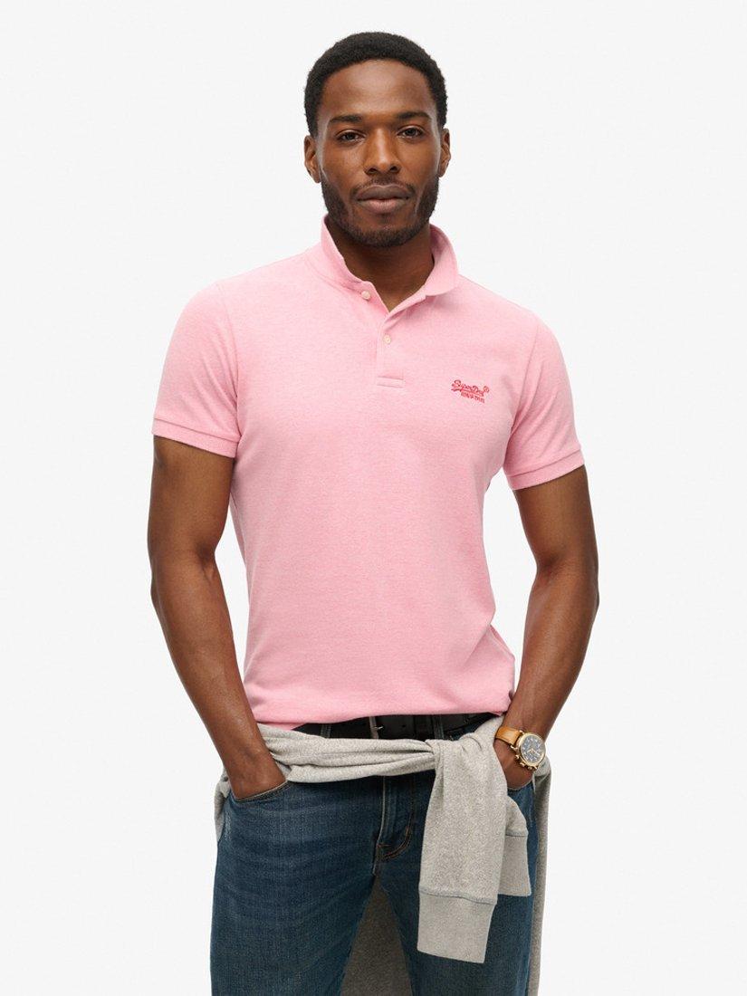 Superdry Classic Pique Polo Shirt, Light Pink Marl, S