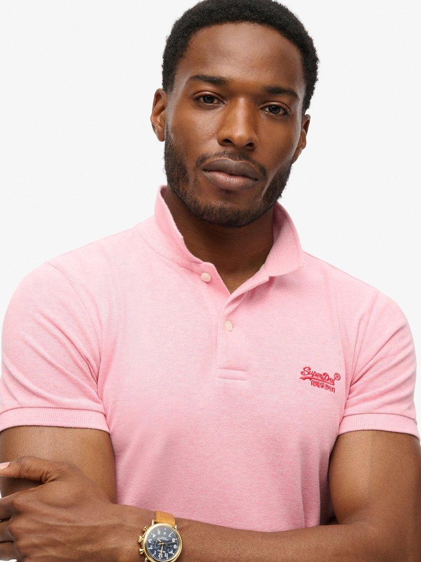 Superdry Classic Pique Polo Shirt, Light Pink Marl, S